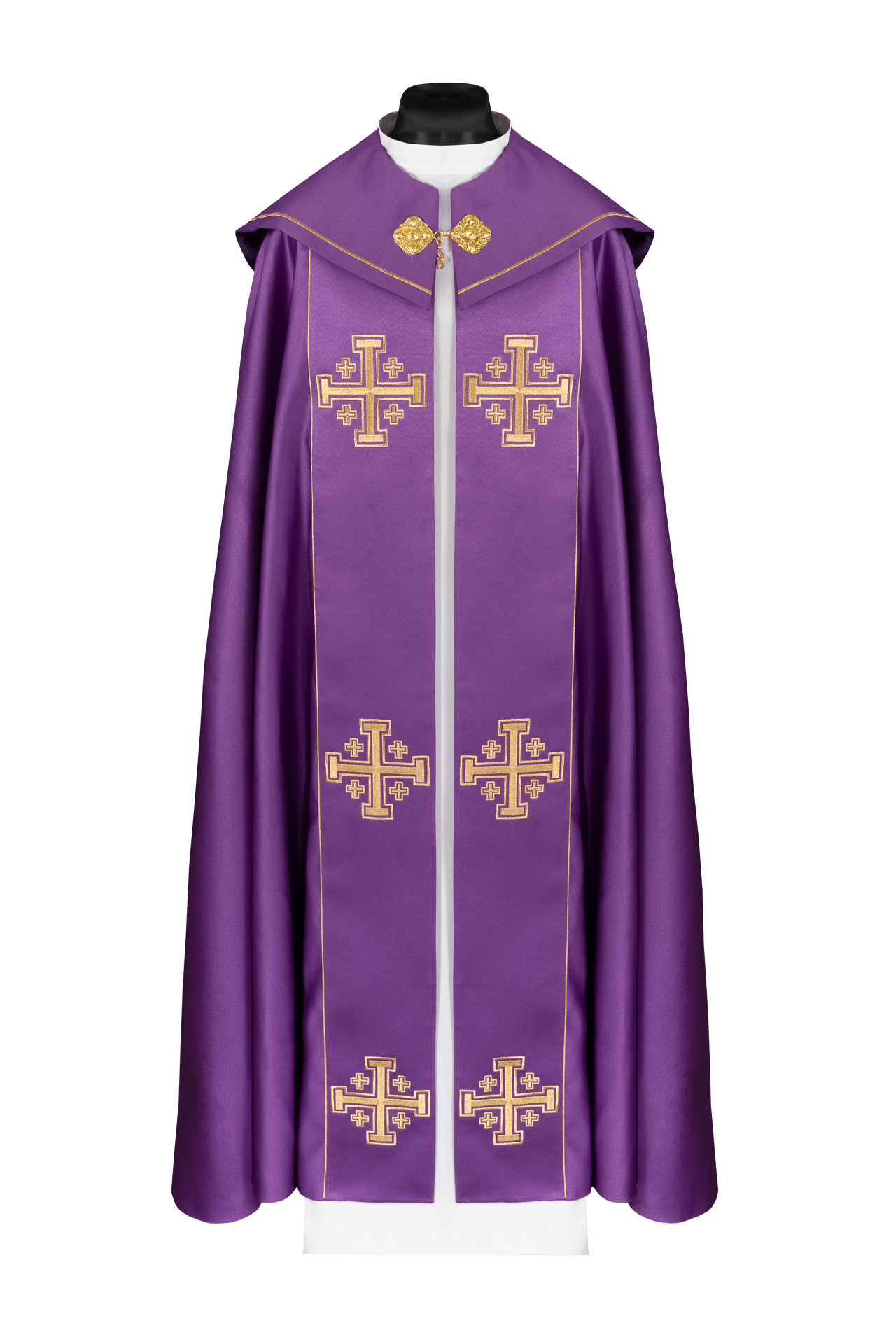 Kapa liturgiczna fioletowa z pasem i haftem krzyży - alba.pl