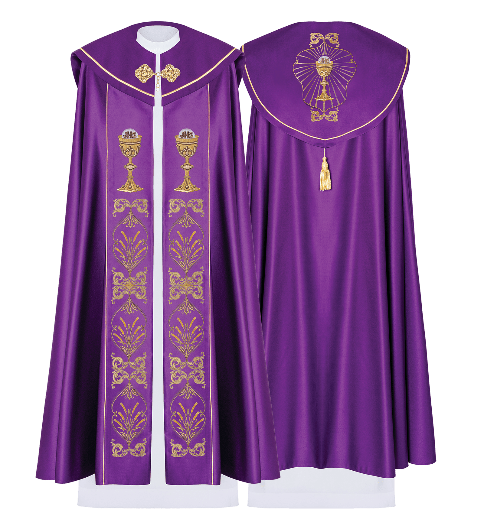 Kapa liturgiczna haftowana z monogramem w kielichy w kolorze fioletowym - alba.pl