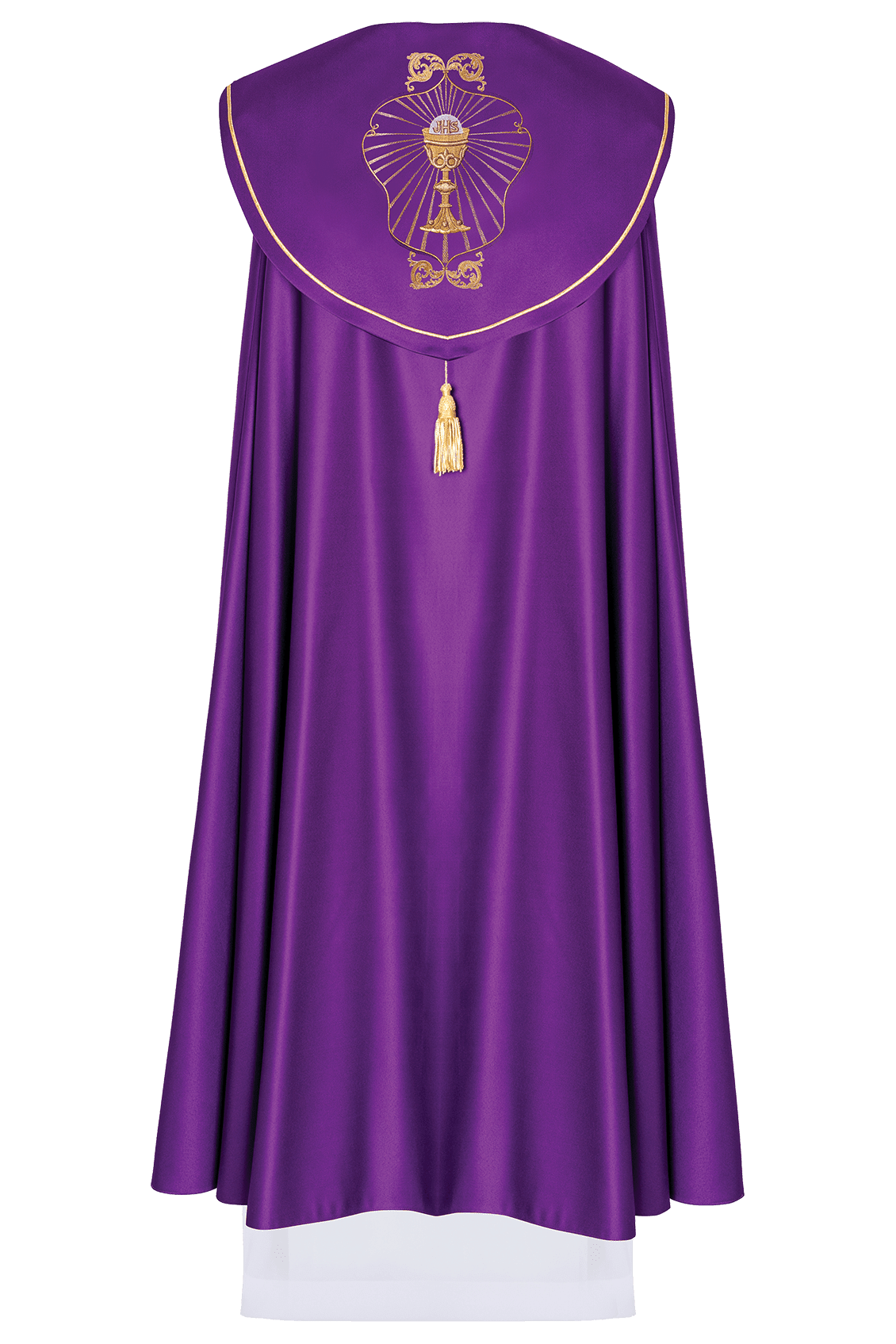 Kapa liturgiczna haftowana z monogramem w kielichy w kolorze fioletowym - alba.pl