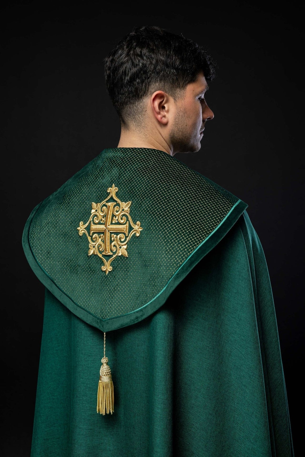 Kapa Liturgiczna Zielona Aksamit Haft Krzyży Stuła Polska Produkcja - alba.pl