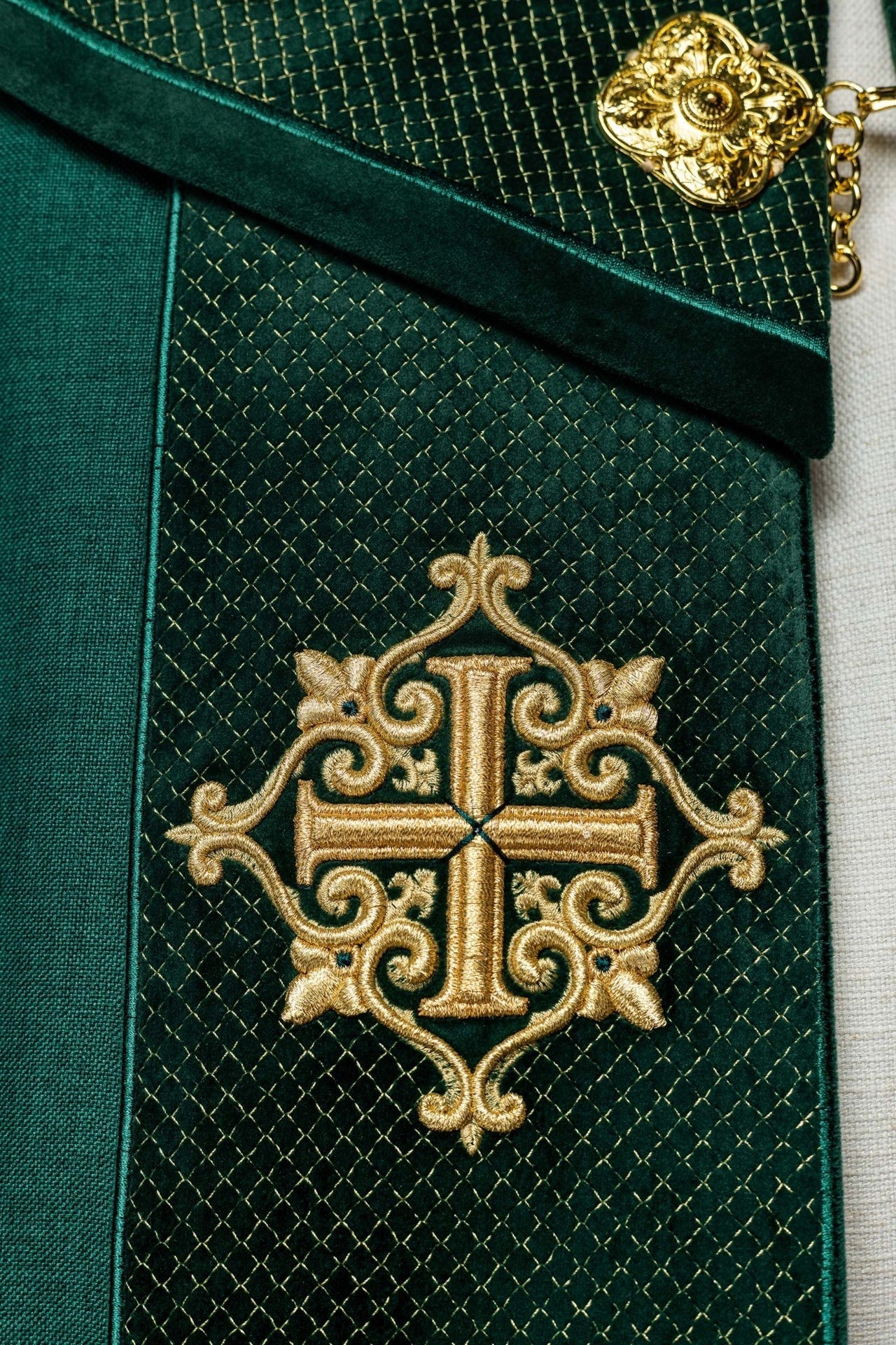 Kapa Liturgiczna Zielona Aksamit Haft Krzyży Stuła Polska Produkcja - alba.pl