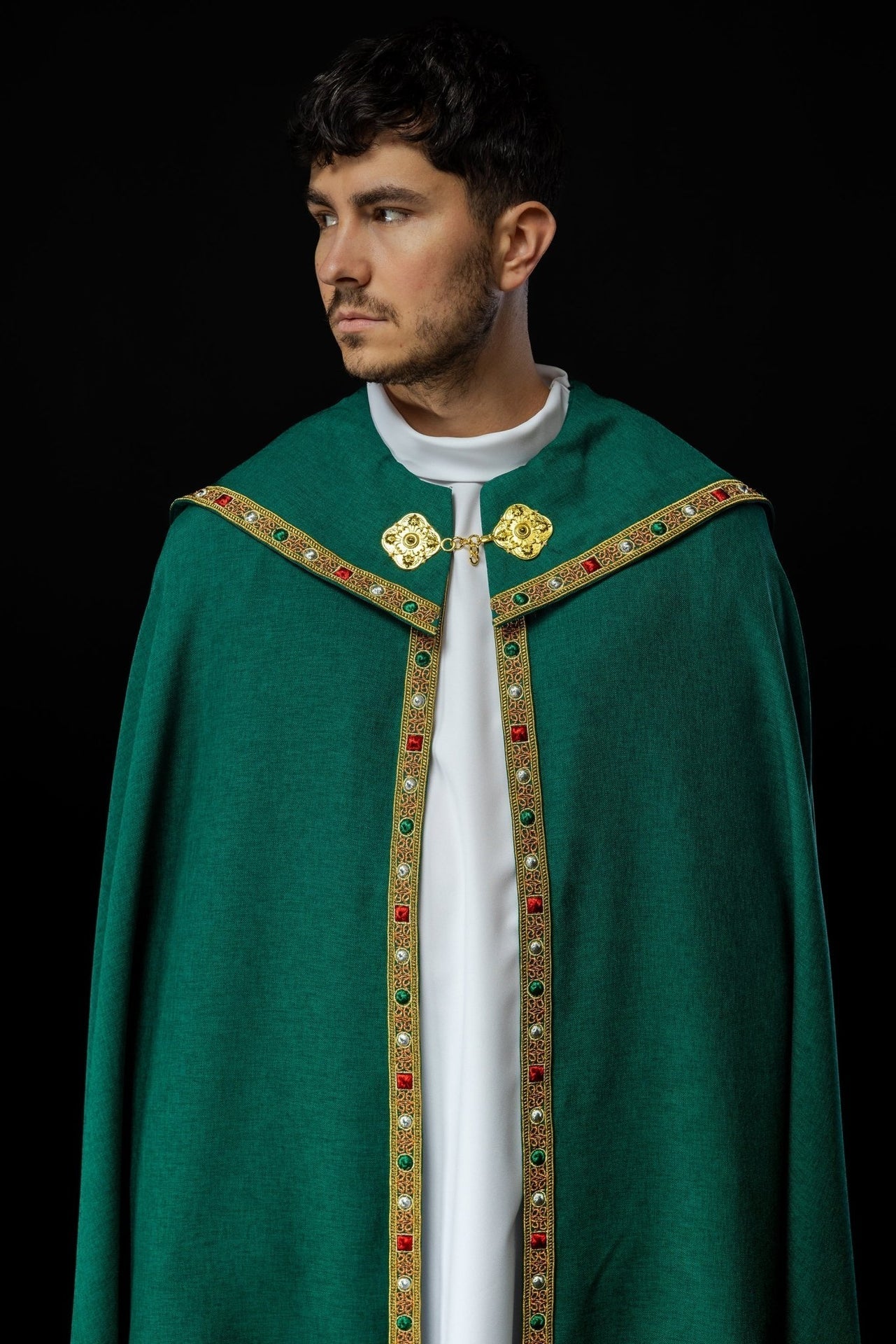 Kapa Liturgiczna Zielona Ze Złotym Haftem IHS - alba.pl