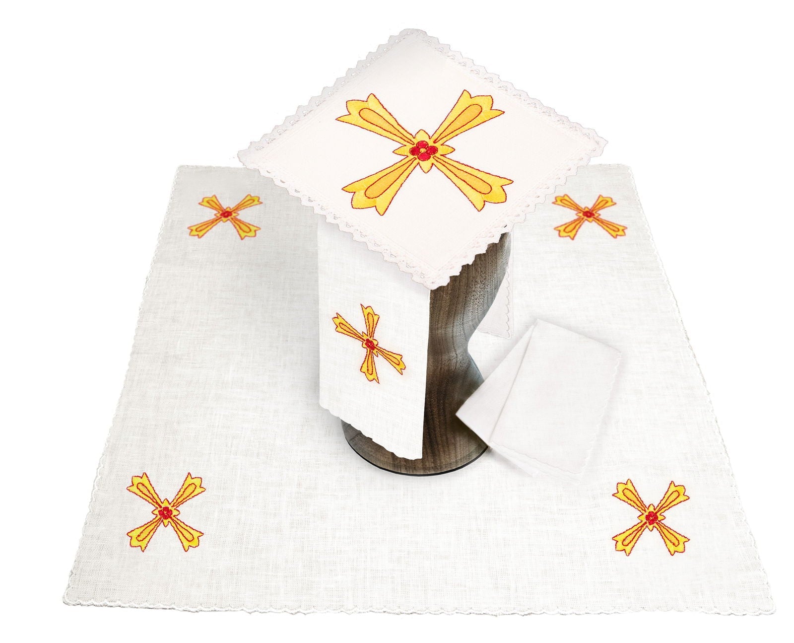Komplet Kielichowy Lniany z Haftem Krzyża Eucharystycznego - alba.pl