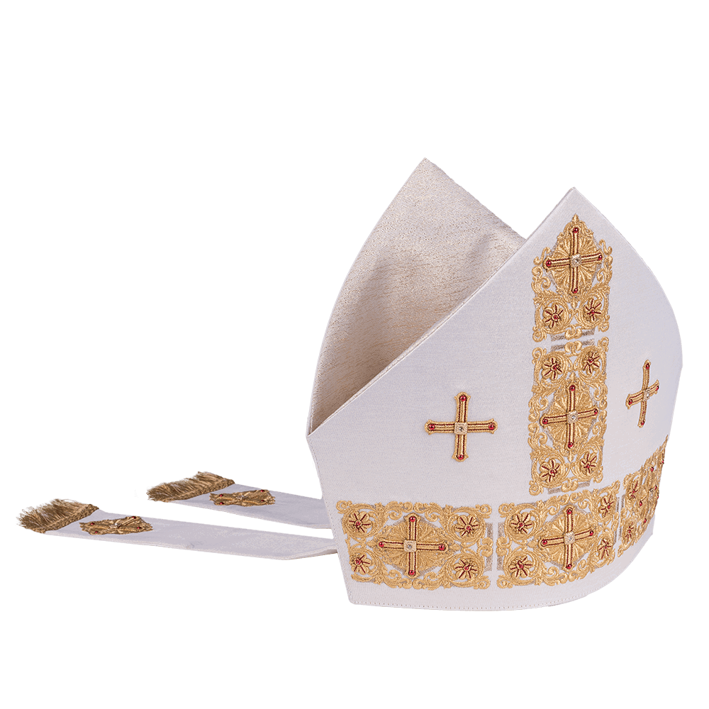 Mitra Liturgiczna Haftowana Zdobiona Kamieniami - Polski Produkt - alba.pl