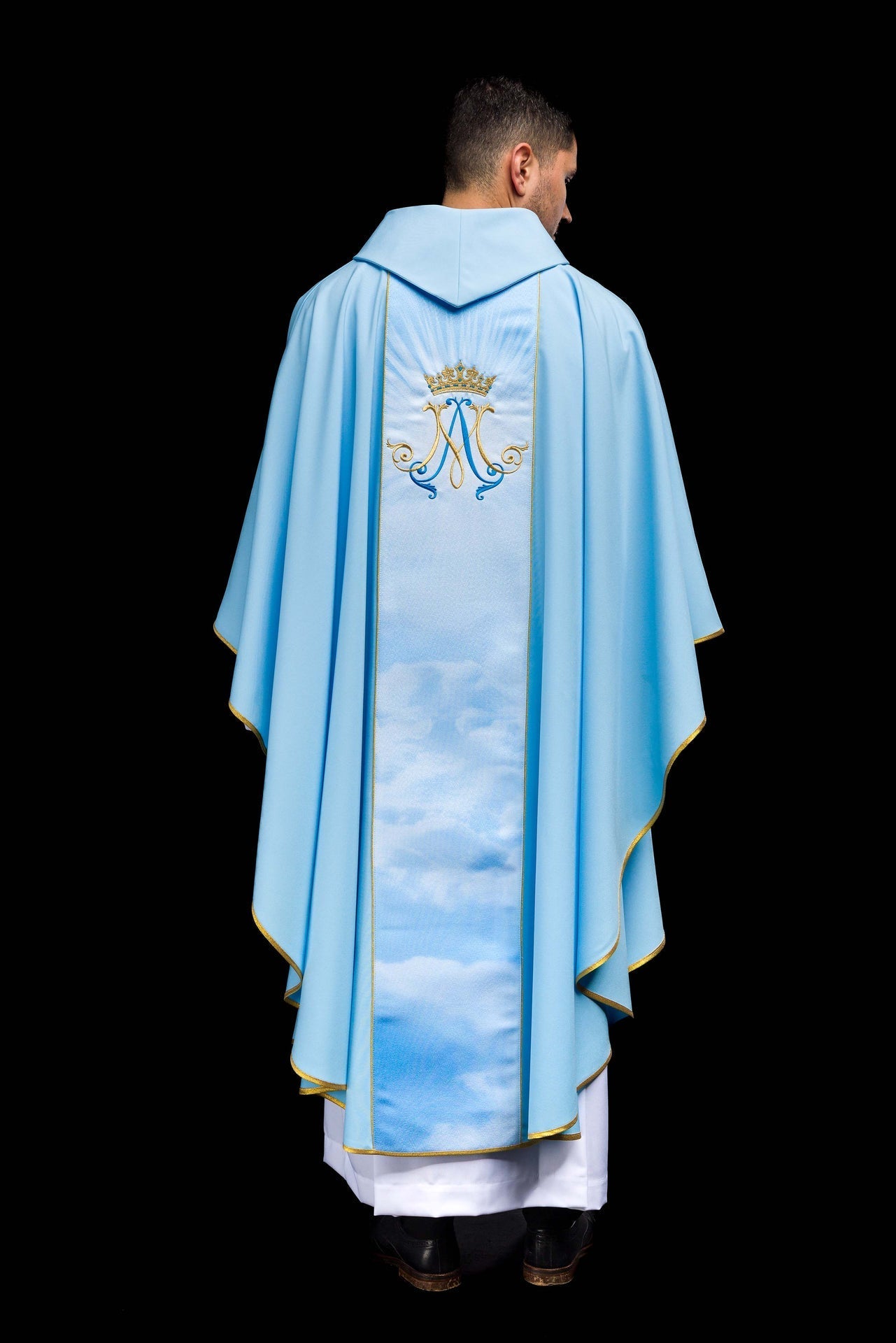 Niebieski Ornat Maryjny z Haftem - Sublimowany Pas Liturgiczny - alba.pl