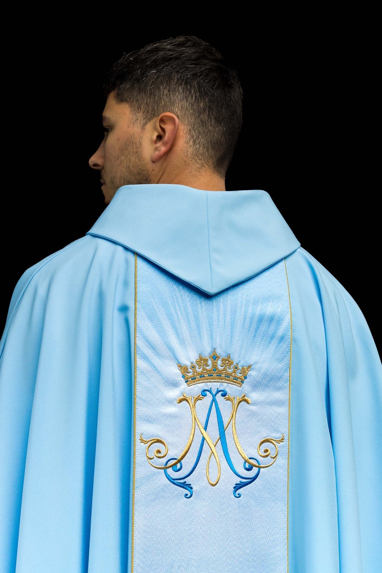 Niebieski Ornat Maryjny z Haftem - Sublimowany Pas Liturgiczny - alba.pl
