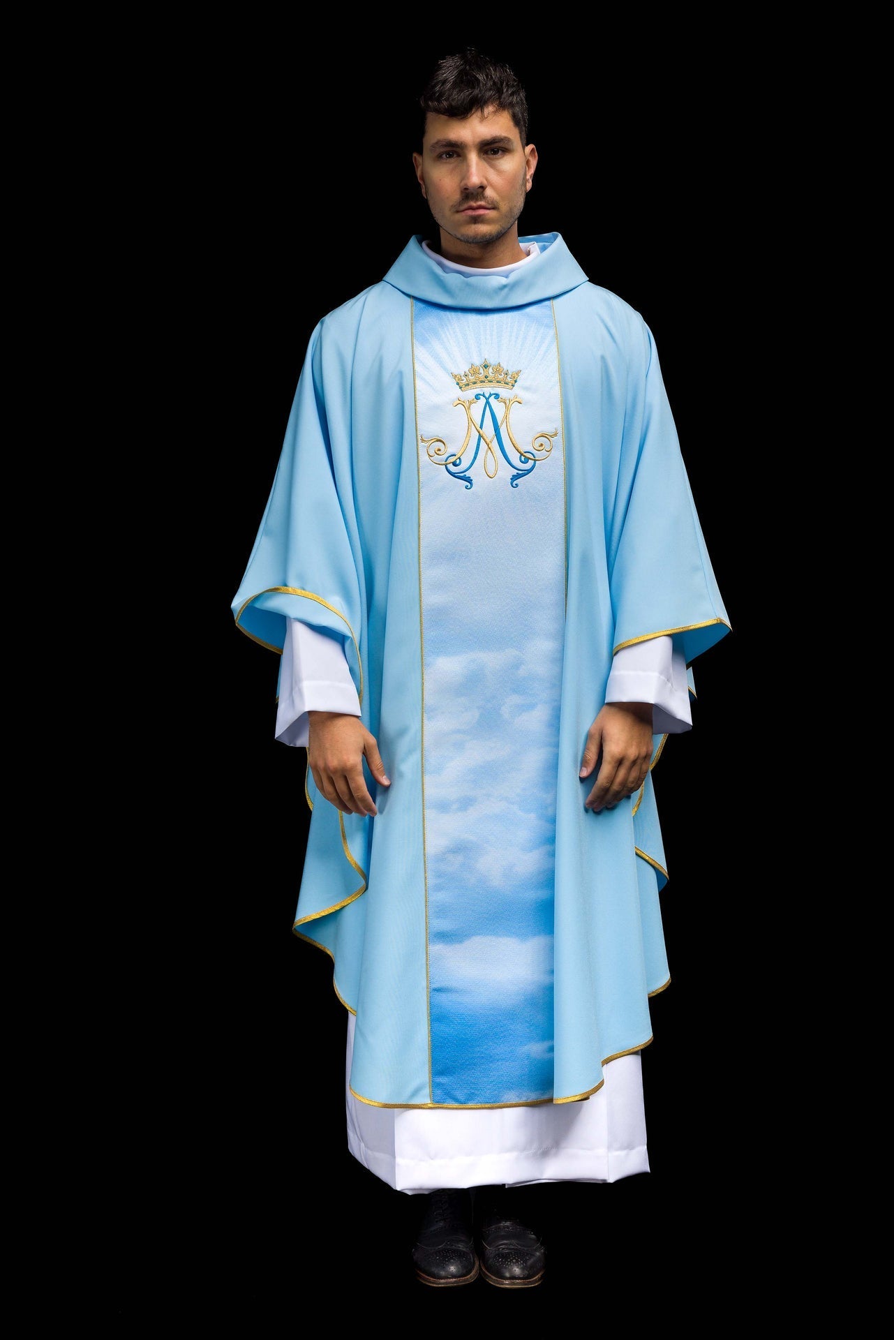 Niebieski Ornat Maryjny z Haftem - Sublimowany Pas Liturgiczny - alba.pl