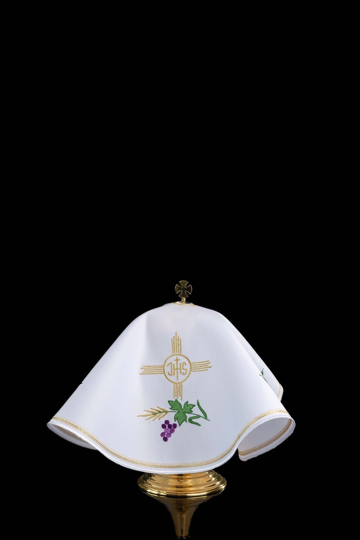 Okrągły welon na puszkę z haftem IHS i eucharystycznymi motywami - alba.pl