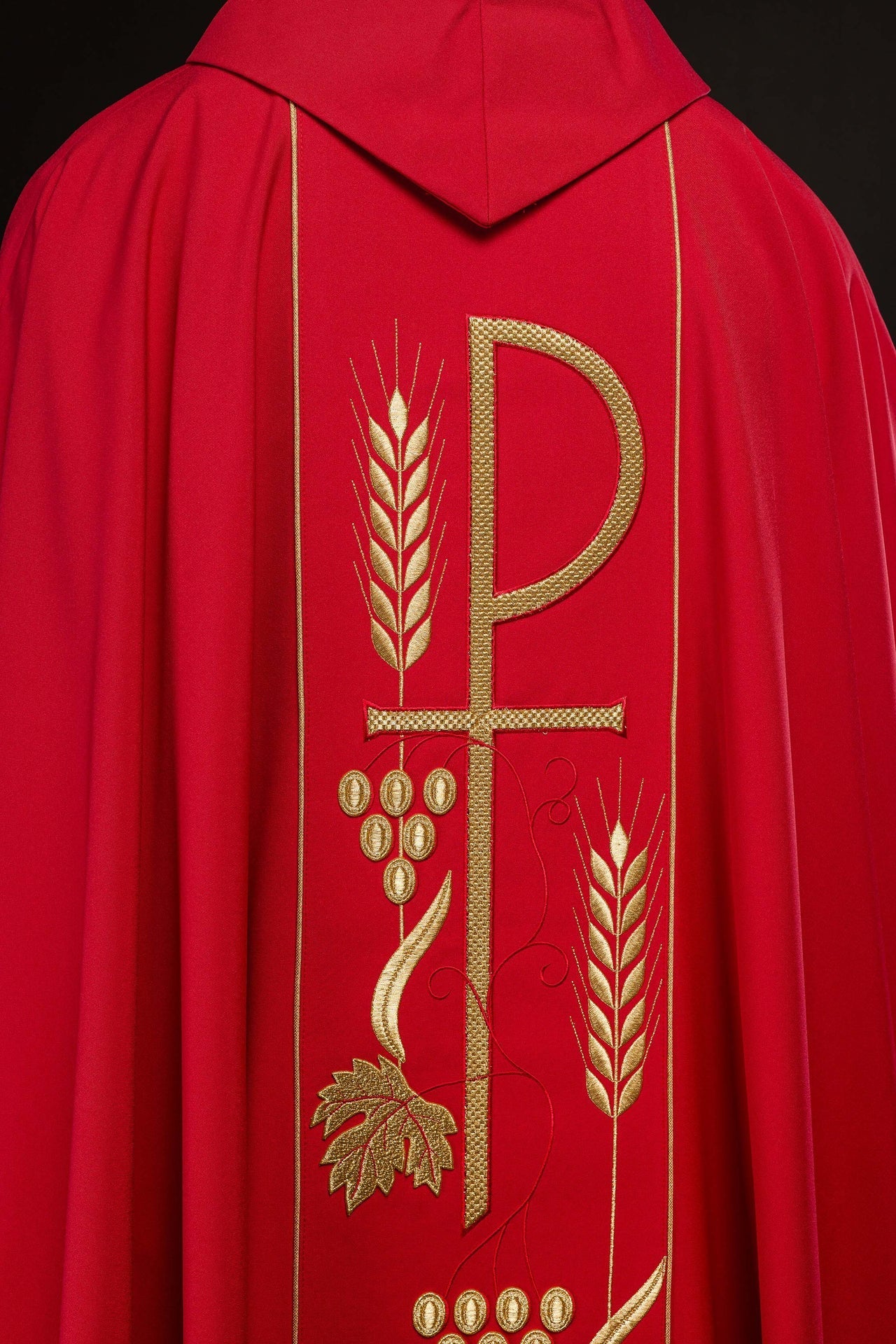 Ornat Czerwony Haftowany Kielich IHS - Elegancki Strój Liturgiczny - alba.pl