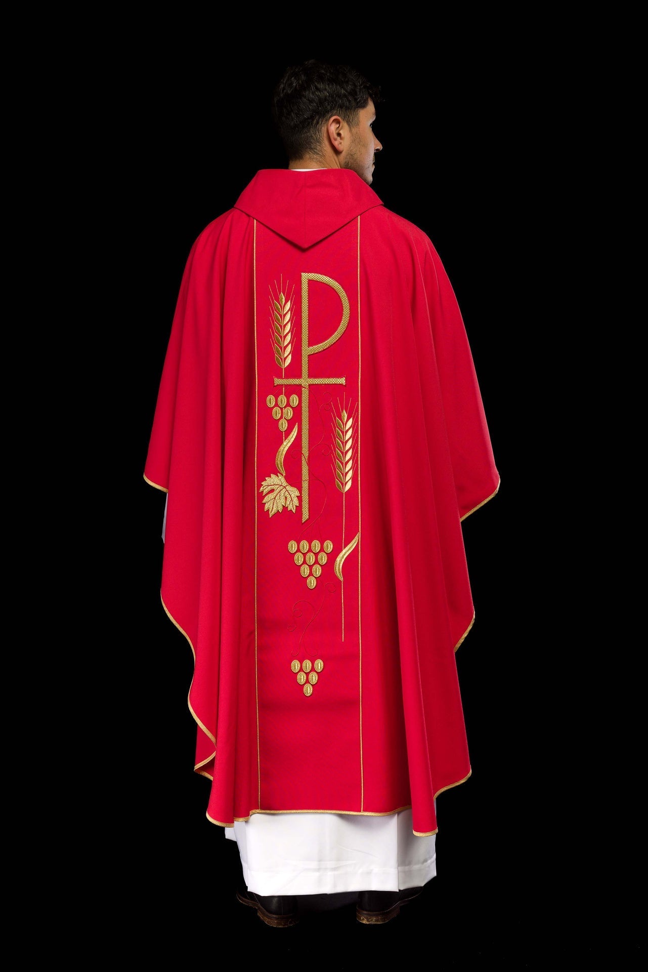 Ornat Czerwony Haftowany Kielich IHS - Elegancki Strój Liturgiczny - alba.pl