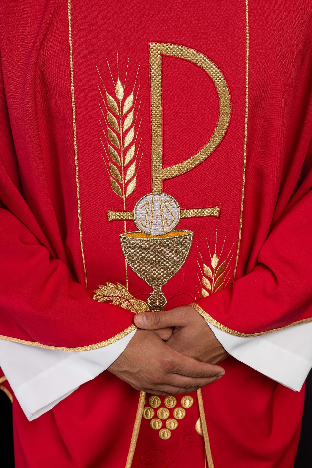 Ornat Czerwony Haftowany Kielich IHS - Elegancki Strój Liturgiczny - alba.pl