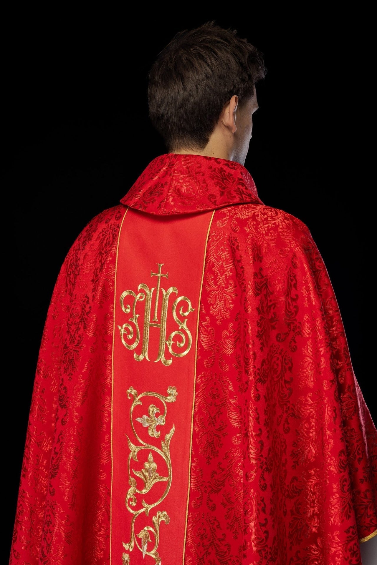 Ornat Czerwony Liturgiczny z Haftowanym Pasem IHS Uszyty w Polsce - alba.pl