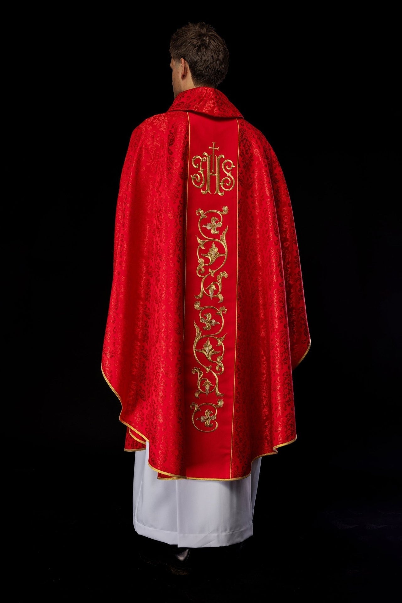 Ornat Czerwony Liturgiczny z Haftowanym Pasem IHS Uszyty w Polsce - alba.pl