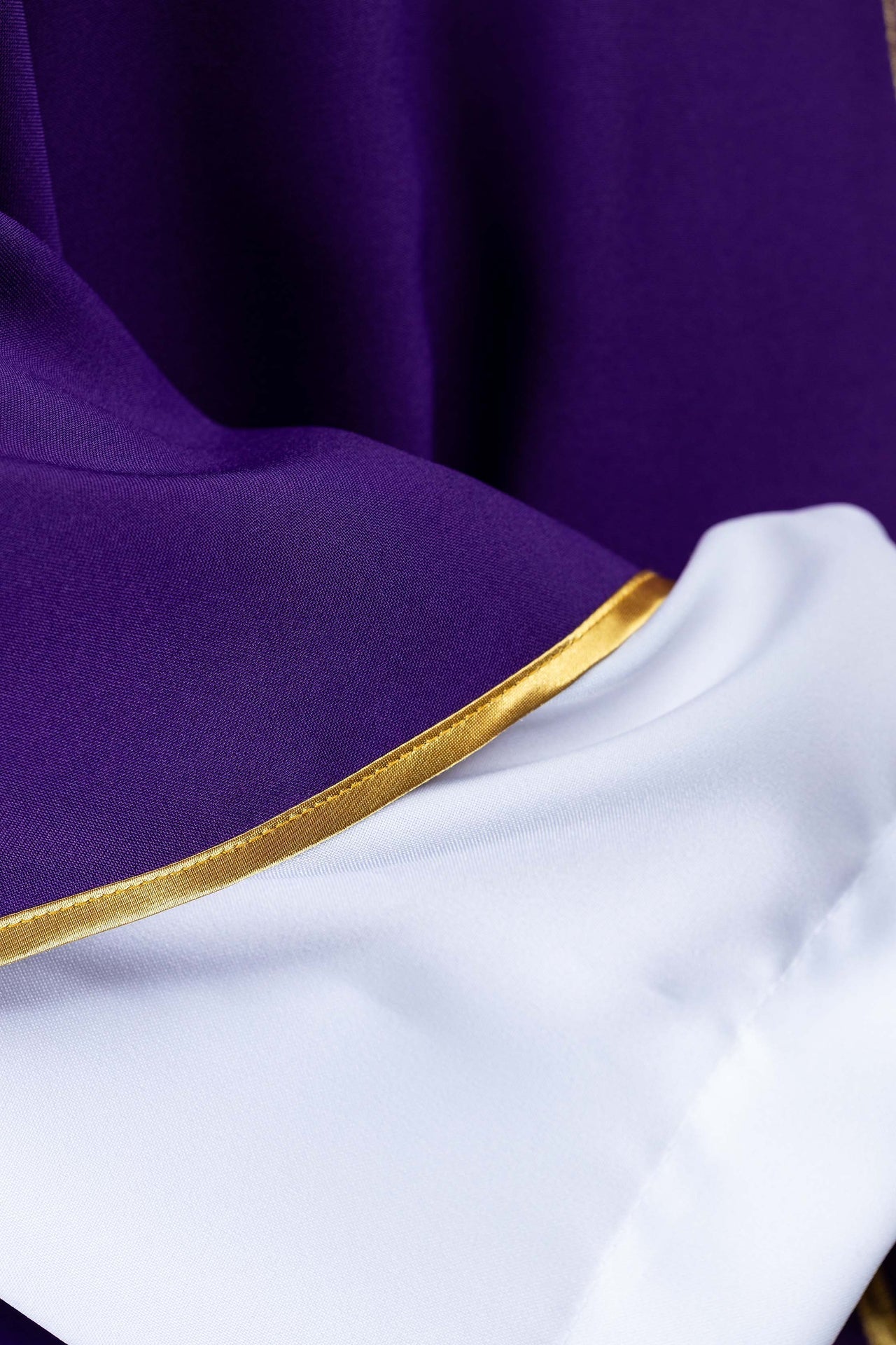 Ornat Fioletowy Haftowany Złotem IHS - Symbolika Eucharystyczna - alba.pl
