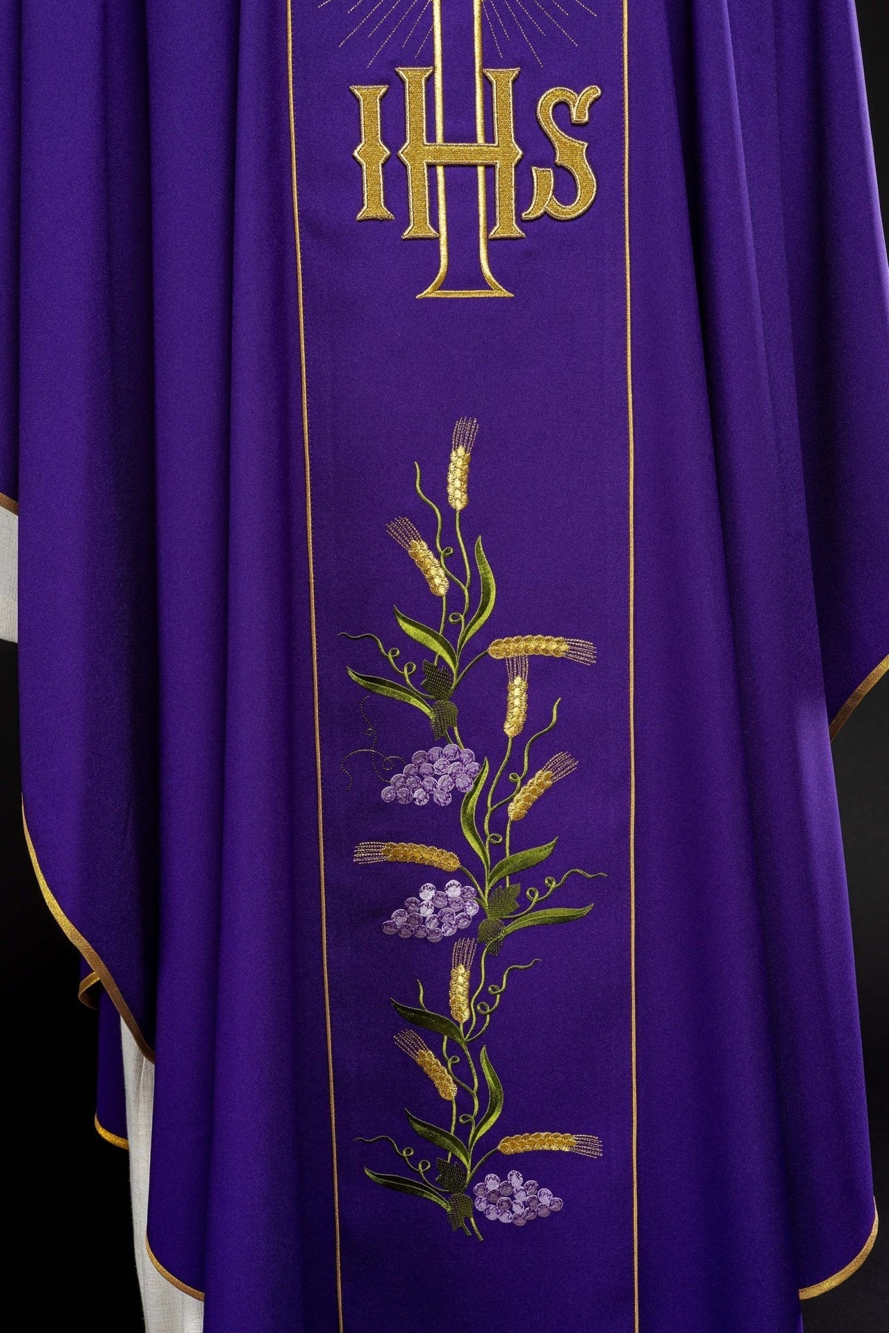 Ornat Fioletowy IHS Kłosy Złoty Pas Liturgiczny - alba.pl