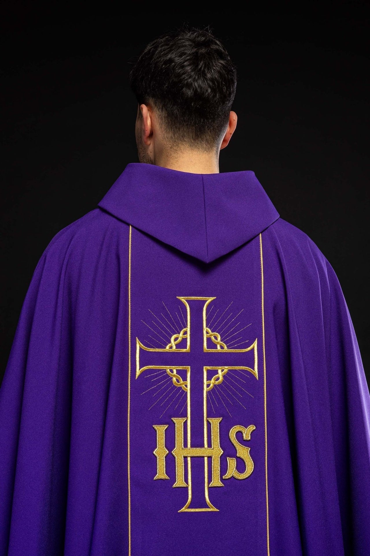 Ornat Fioletowy IHS Kłosy Złoty Pas Liturgiczny - alba.pl