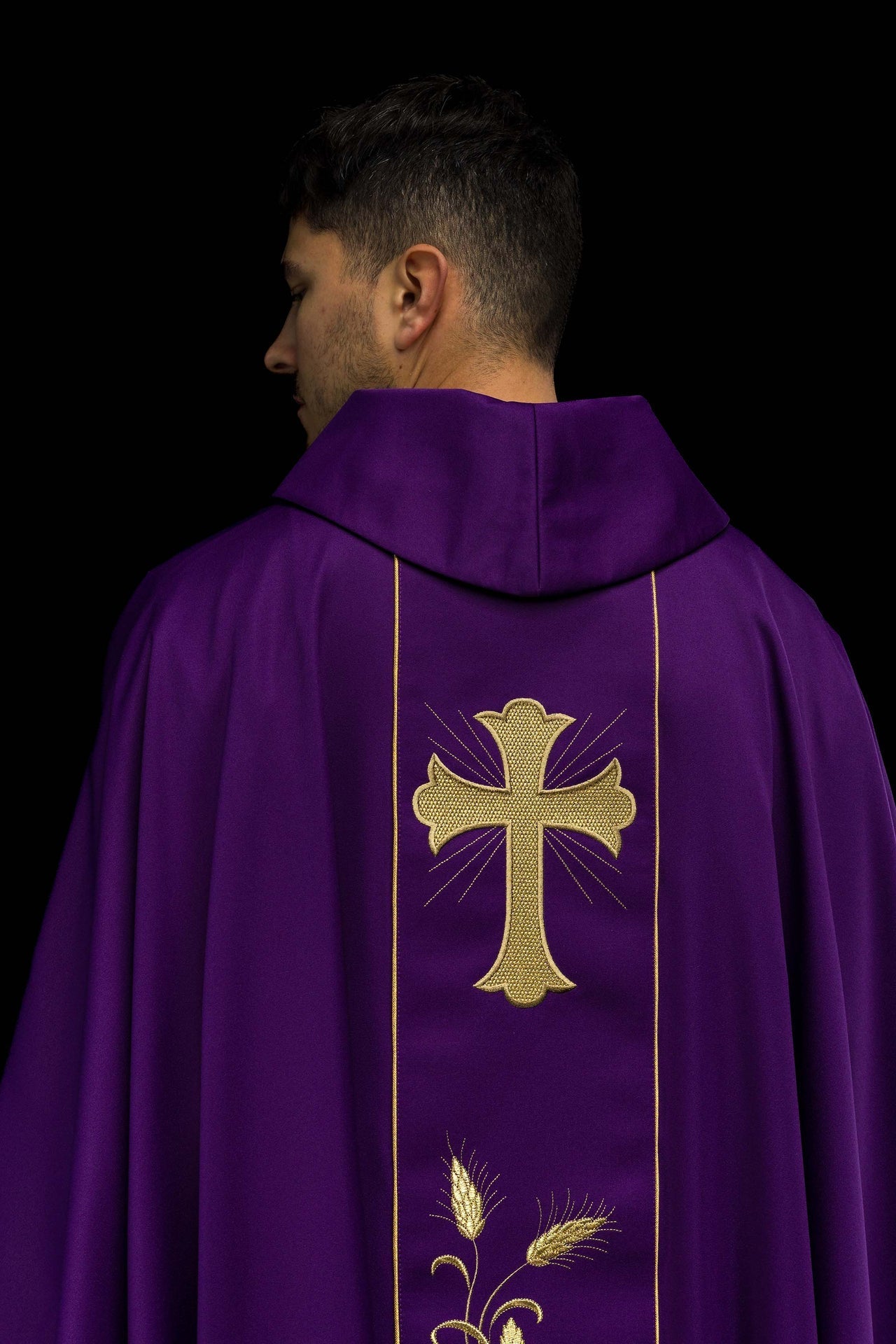 Ornat Fioletowy Krzyż i Kłosy Złoty Haft Liturgiczny - alba.pl