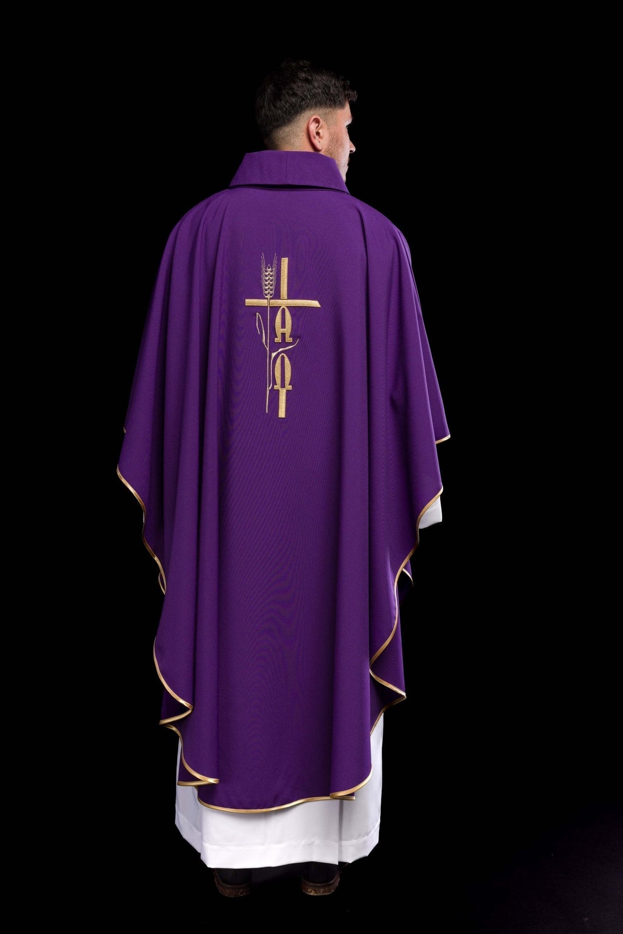 Ornat Fioletowy z Haftem Alfa Omega Symbol Eucharystyczny - alba.pl