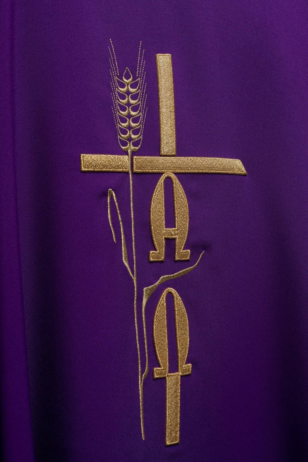 Ornat Fioletowy z Haftem Alfa Omega Symbol Eucharystyczny - alba.pl