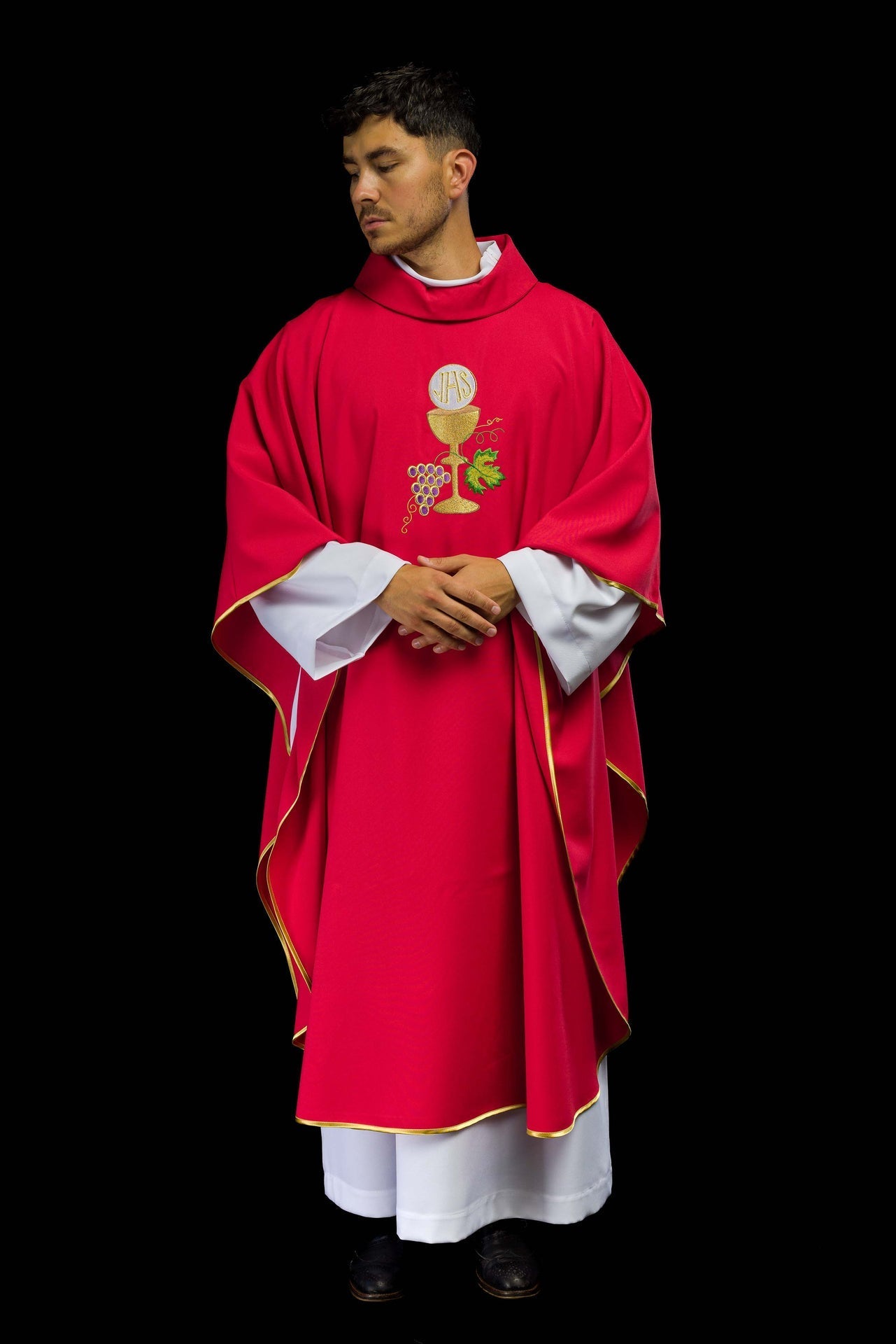 Ornat Liturgiczny Czerwony Kielich Krzyż i Winogrona z Haftem - alba.pl