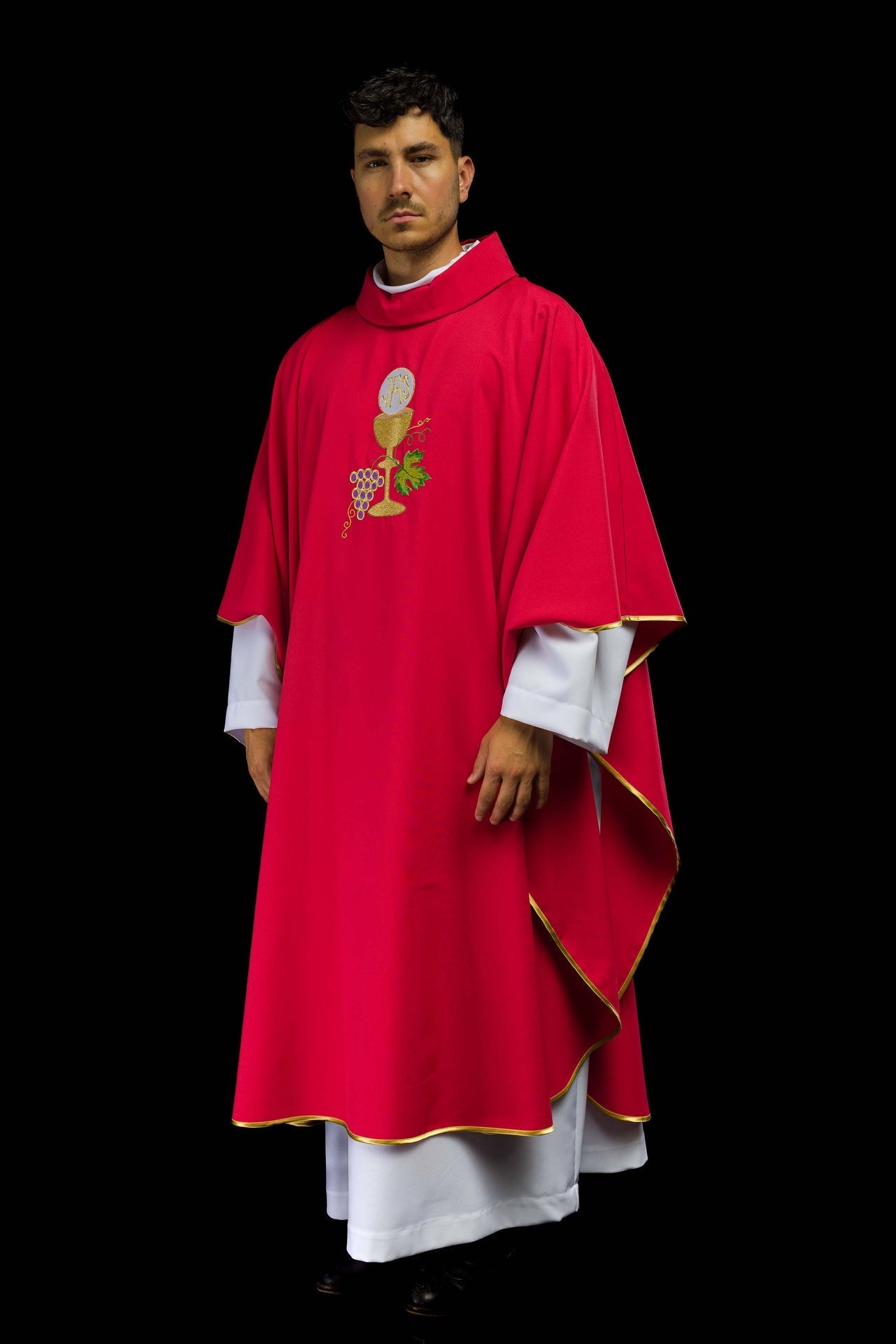 Ornat Liturgiczny Czerwony Kielich Krzyż i Winogrona z Haftem - alba.pl