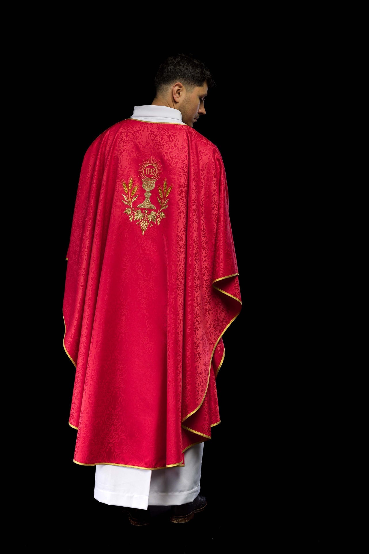 Ornat Liturgiczny Czerwony z Kielichem i Hostią Żakardowy - alba.pl