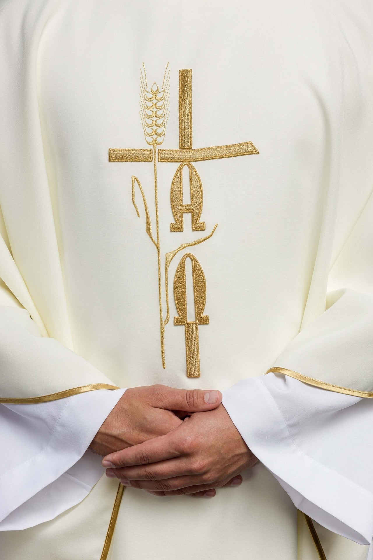 Ornat Liturgiczny Ecru Alfa Omega Złoty Haft Polski Producent - alba.pl