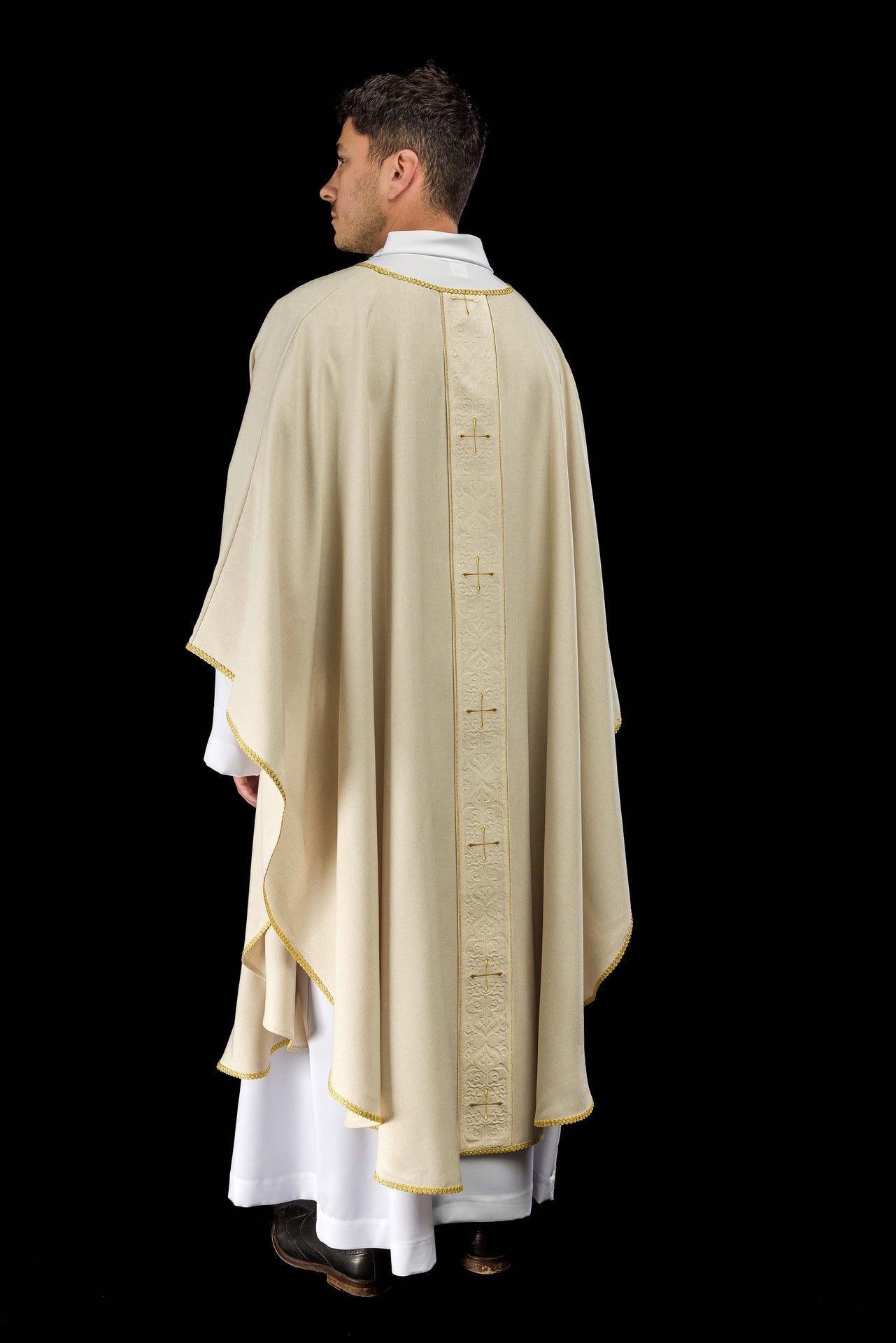Ornat Liturgiczny Ecru Złote Krzyże, Stuła w Zestawie - alba.pl