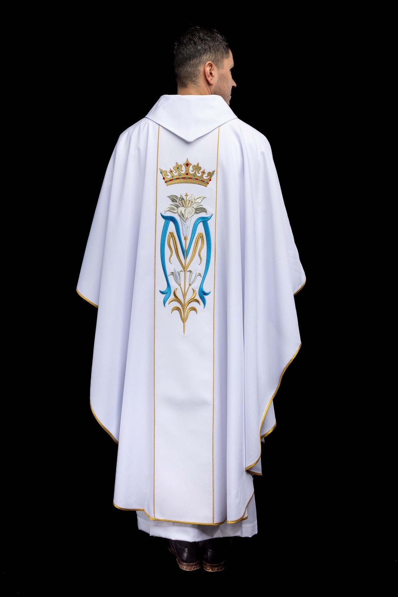 Ornat liturgiczny Maryjny haftowany z koroną biały - alba.pl