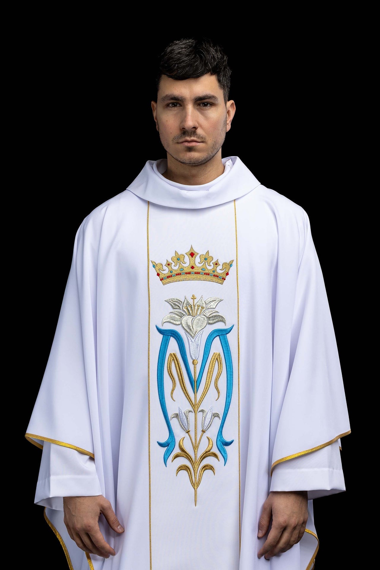 Ornat liturgiczny Maryjny haftowany z koroną biały - alba.pl