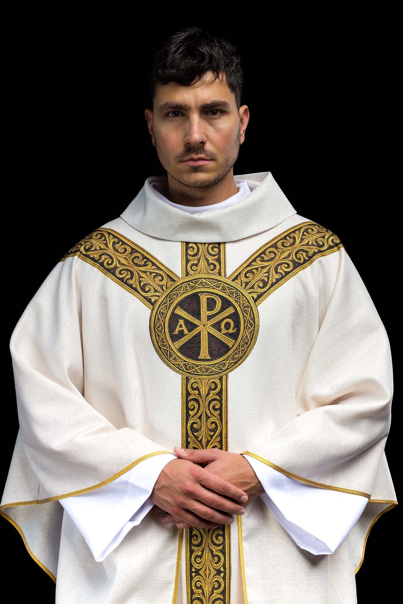Ornat Liturgiczny Pax Ecru Drukowany Złotem - Symbol Pokoju - alba.pl