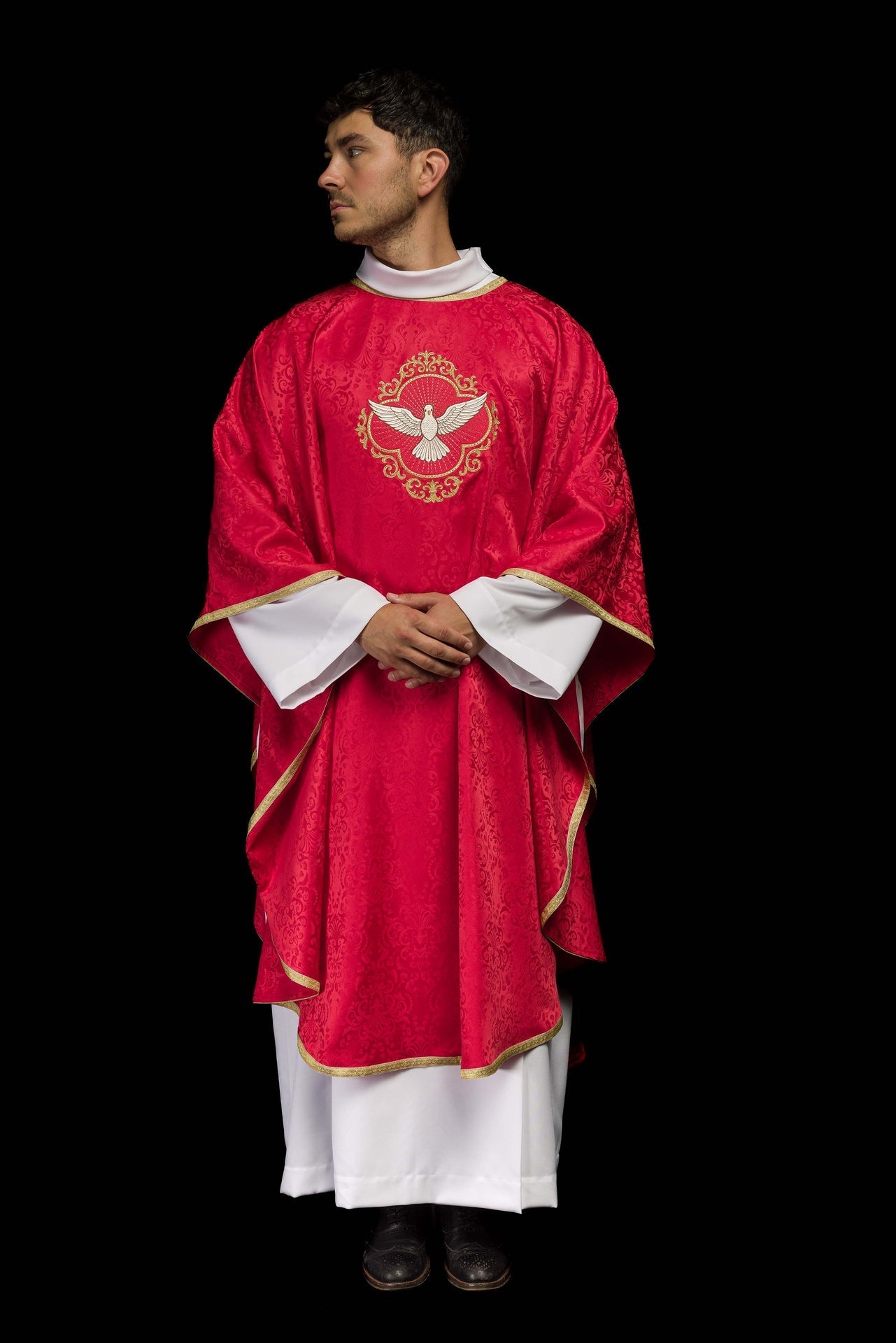 Ornat Liturgiczny z Duchem Świętym Żakardowy Ecru/Czerwony - alba.pl