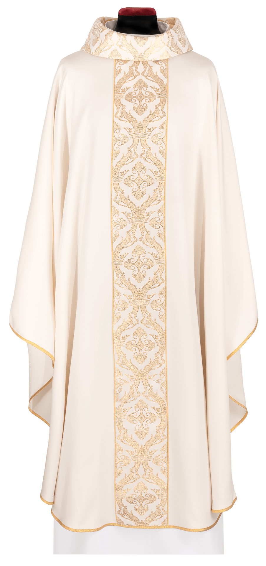 Ornat liturgiczny z haftowanym pasem i kołnierzem w kolorze ecru - alba.pl