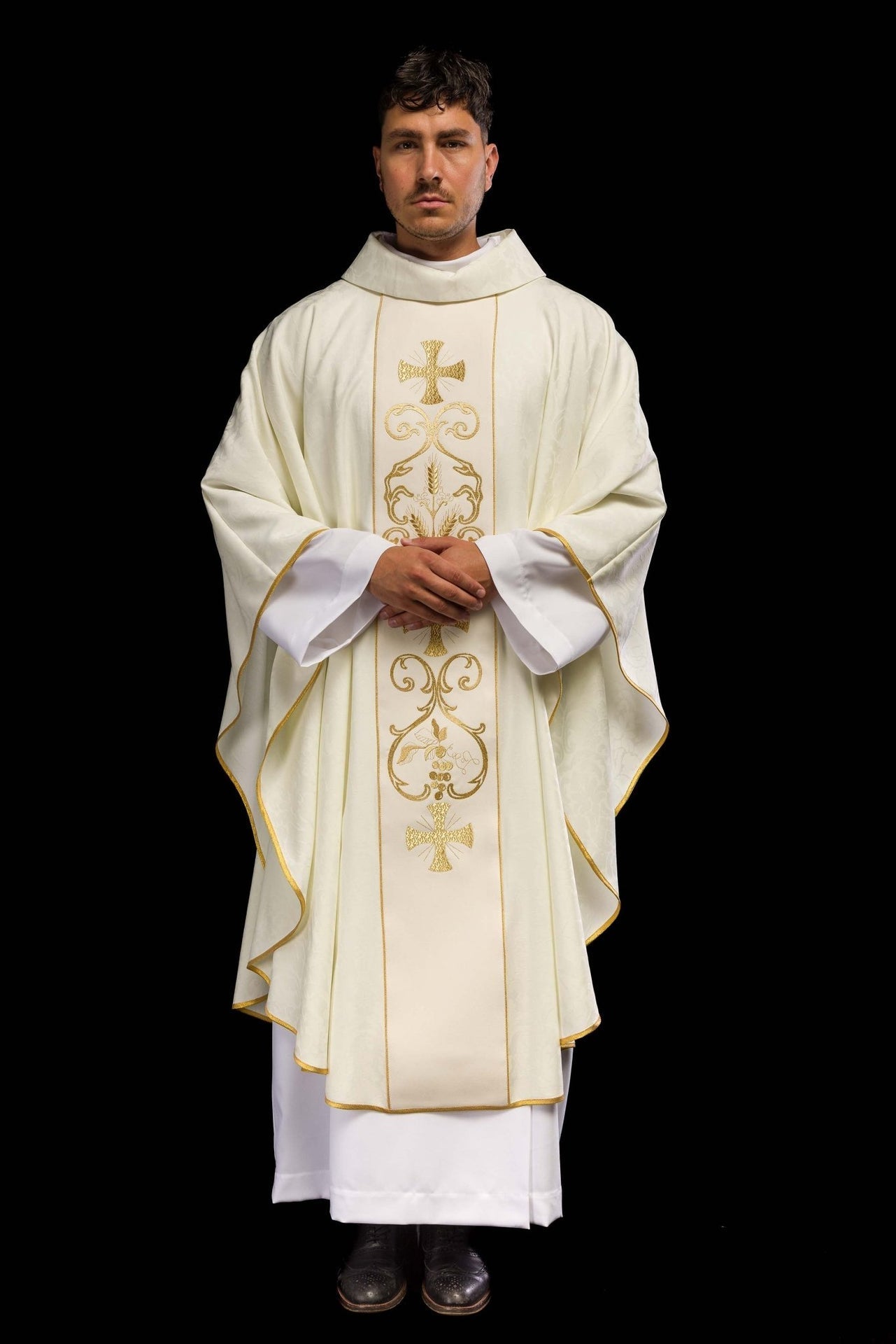 Ornat Liturgiczny Żakardowy ze Zdobionym Pasem Haftowanym - alba.pl