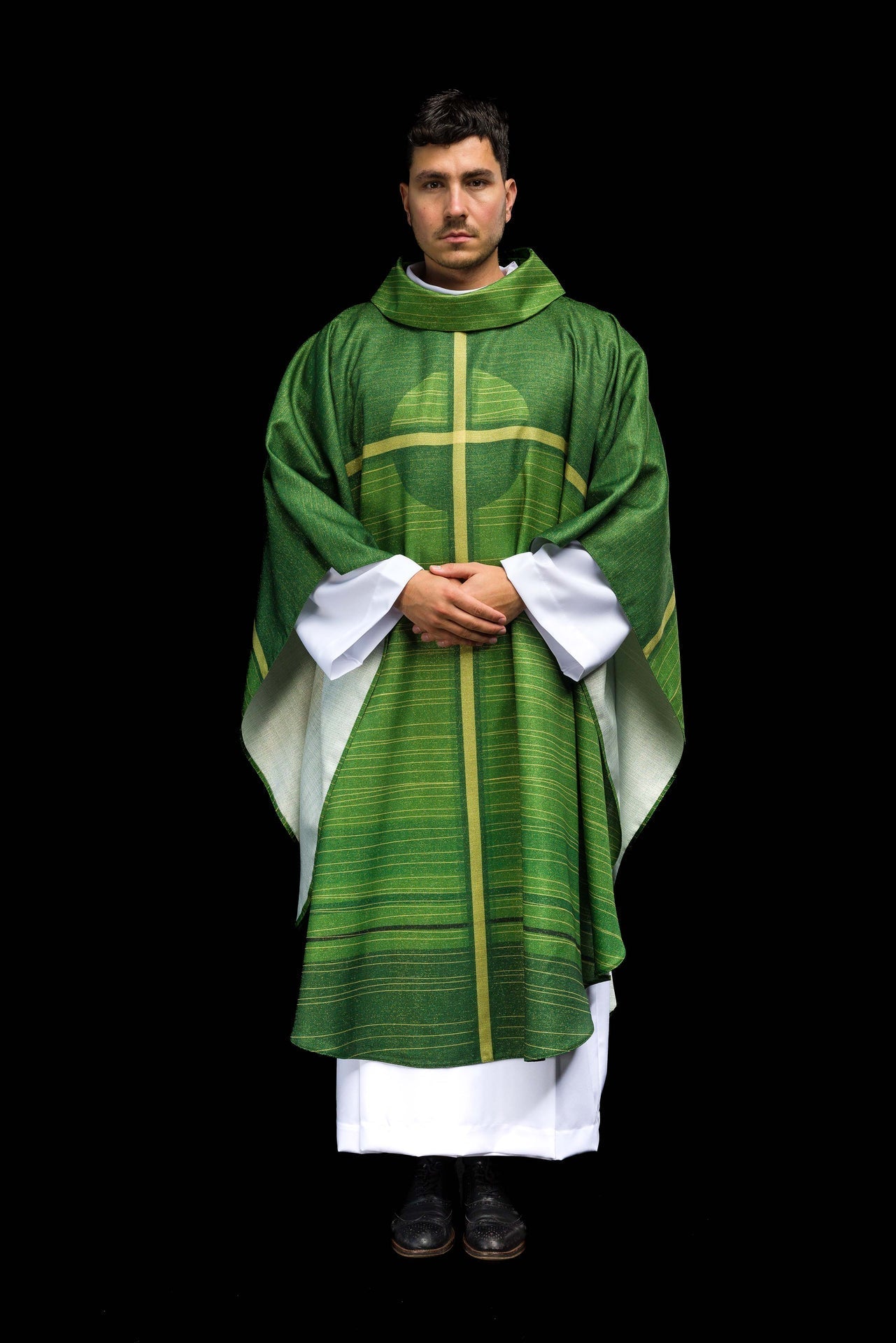 Ornat Liturgiczny Zielony Drukowany z Motywem Krzyża - alba.pl