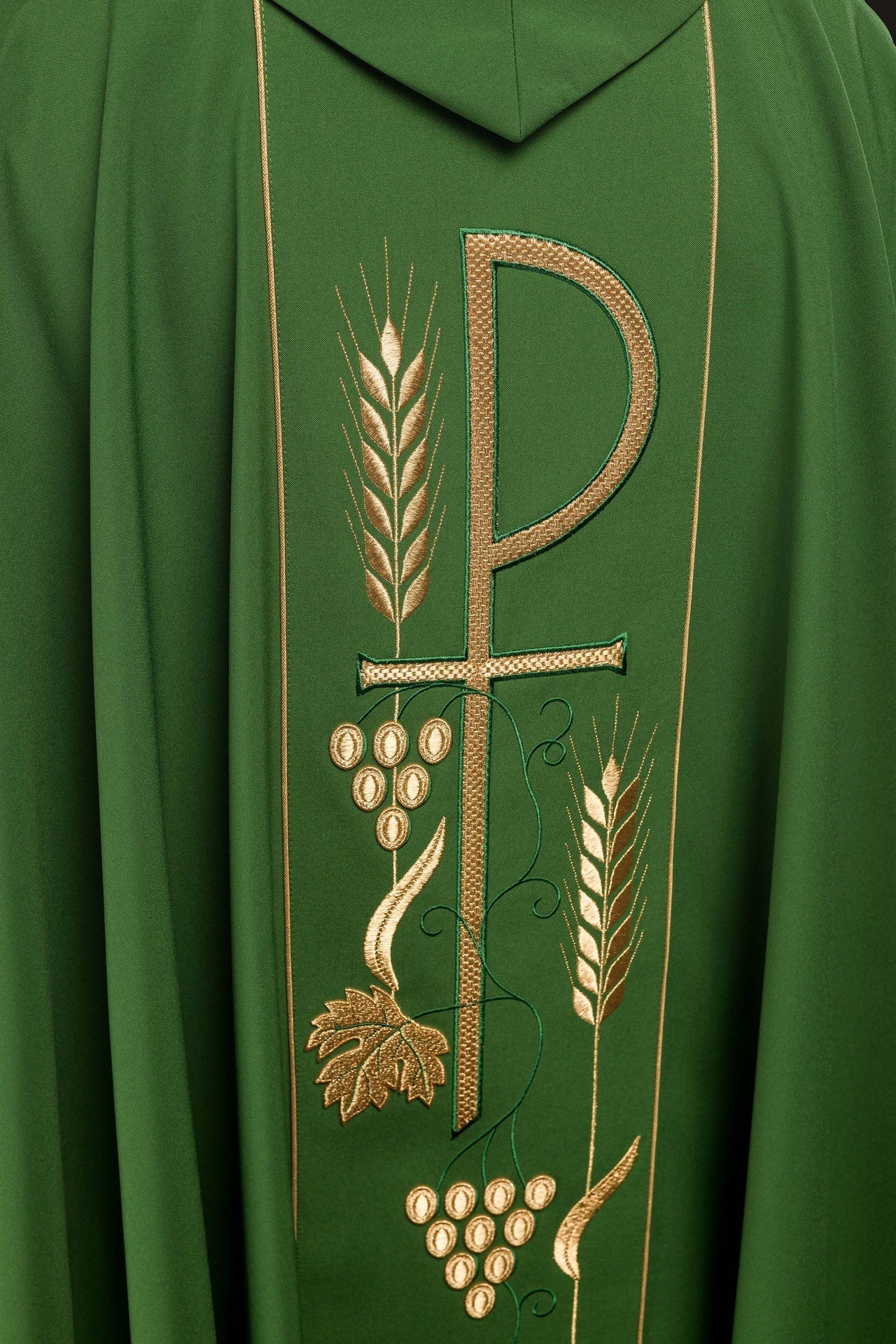 Ornat Liturgiczny Zielony Haftowany Kielich IHS - Elegancki Wzór - alba.pl