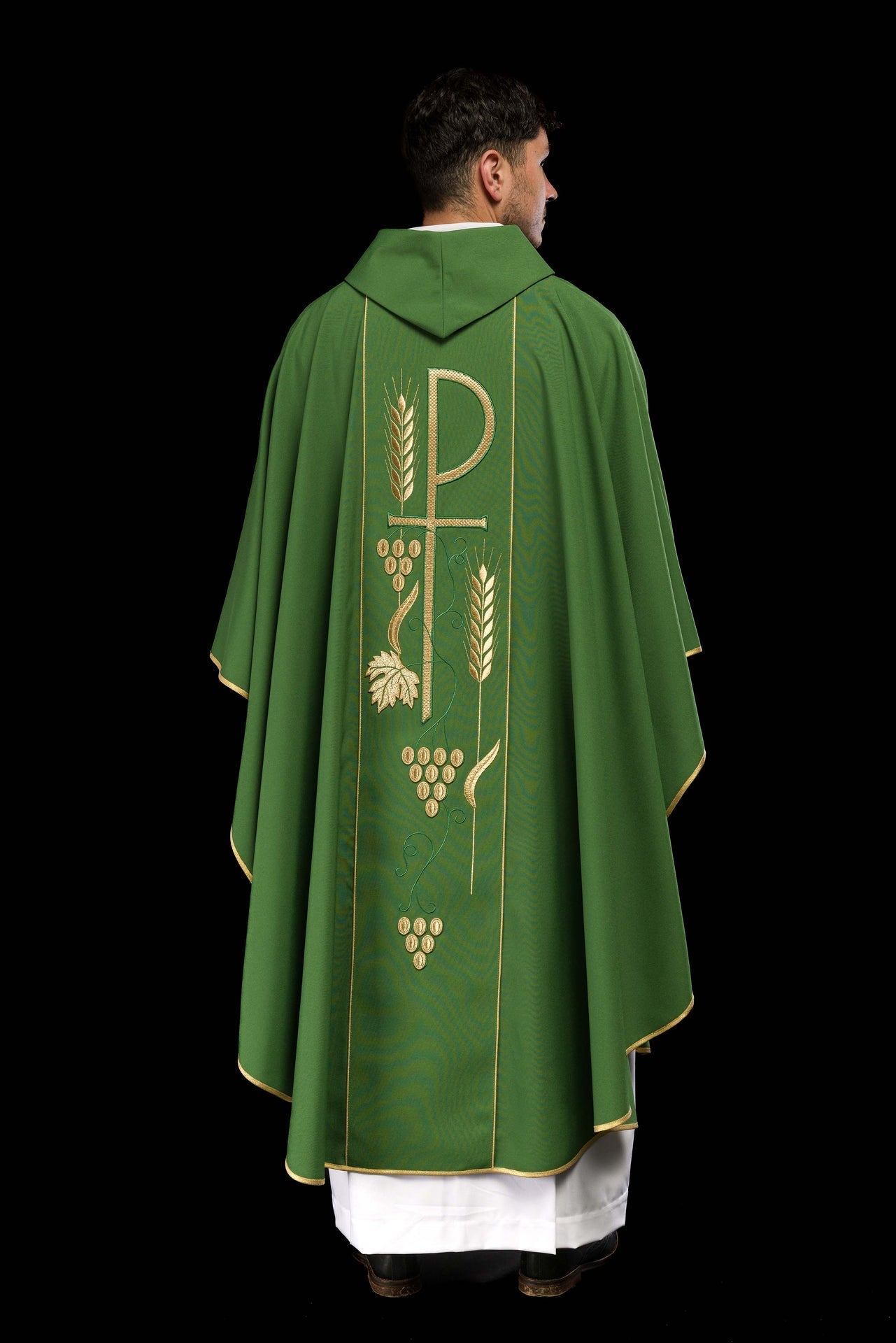 Ornat Liturgiczny Zielony Haftowany Kielich IHS - Elegancki Wzór - alba.pl