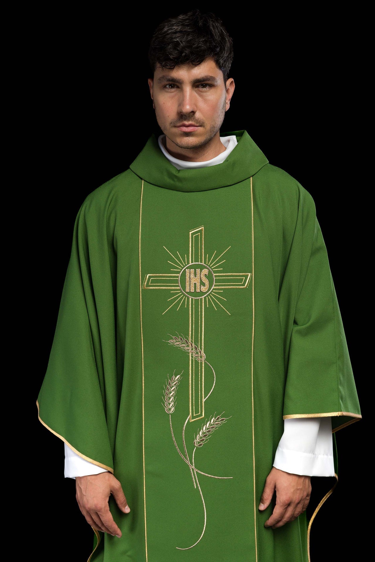 Ornat Liturgiczny Zielony Krzyż IHS Złoty Pas - Alba.pl - alba.pl
