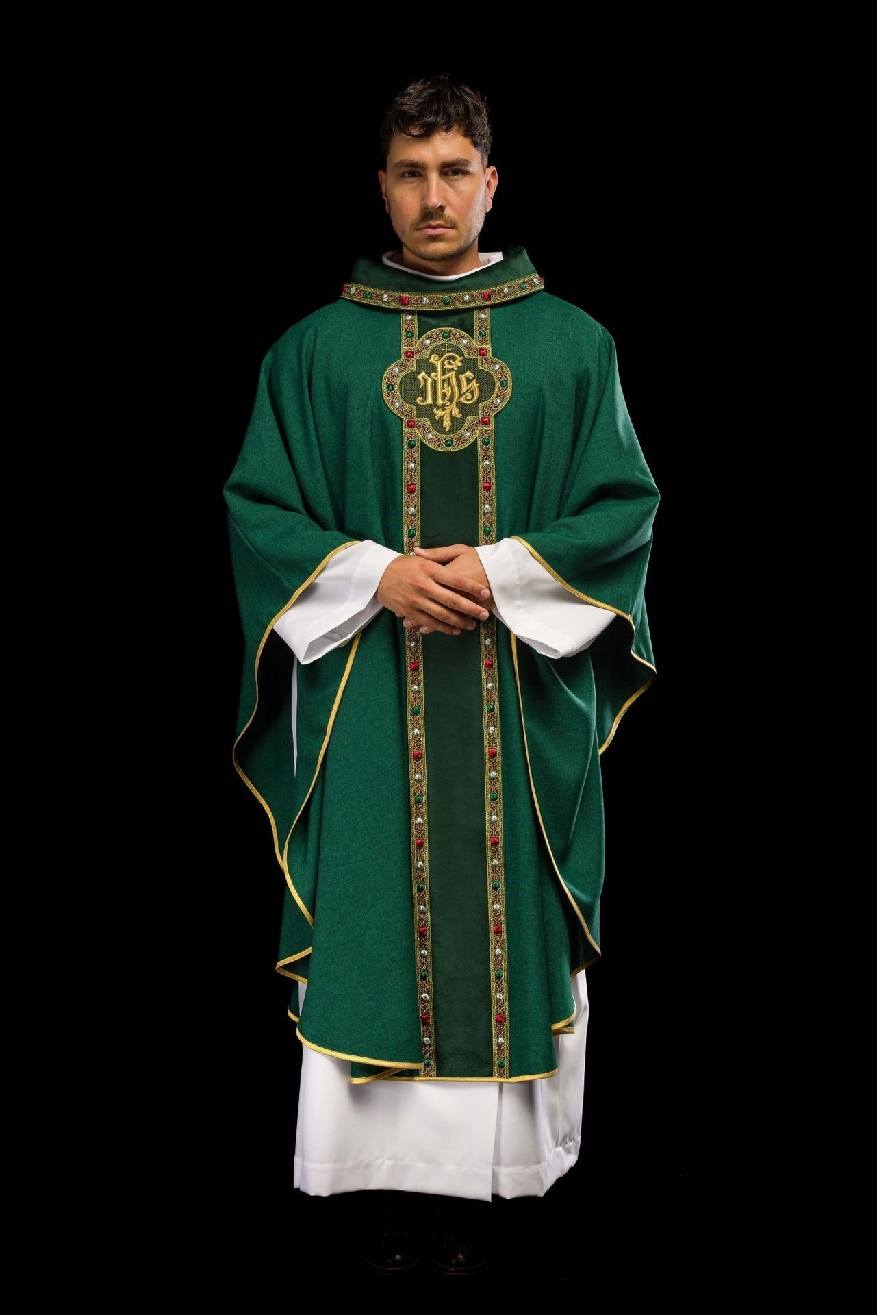 Ornat Liturgiczny Zielony z Haftem IHS - Polski Produkt - alba.pl