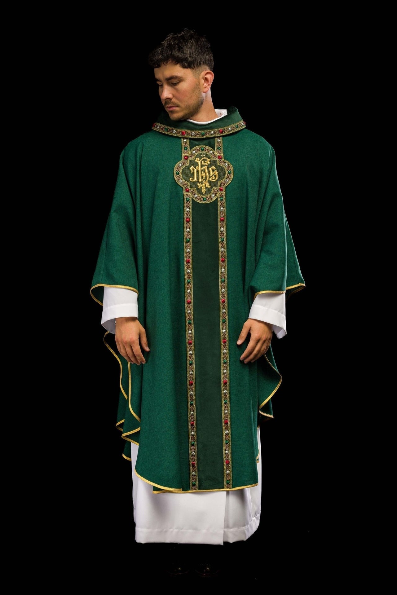 Ornat Liturgiczny Zielony z Haftem IHS - Polski Produkt - alba.pl