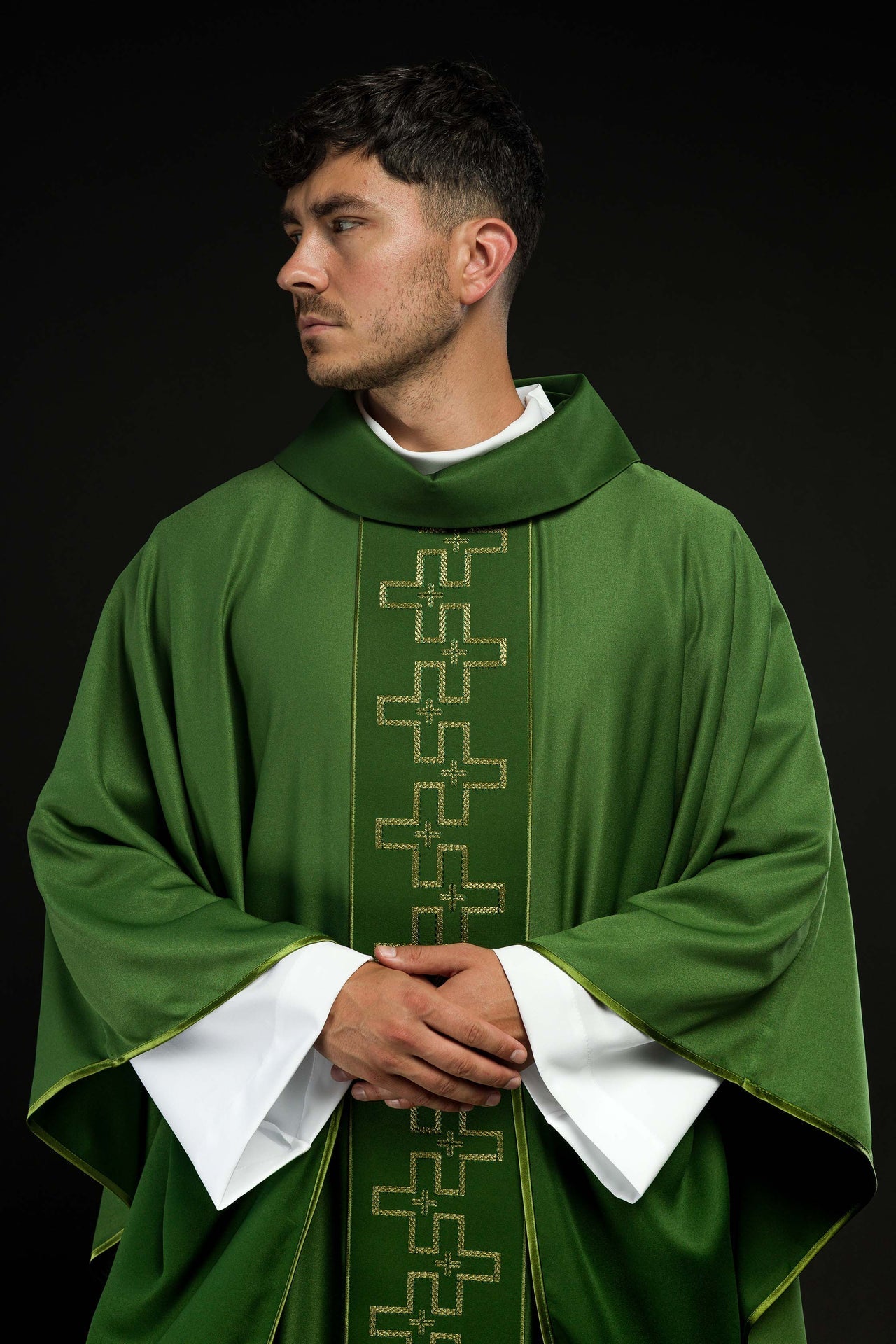 Ornat Liturgiczny Zielony z Haftem Krzyży - Polska Produkcja - alba.pl