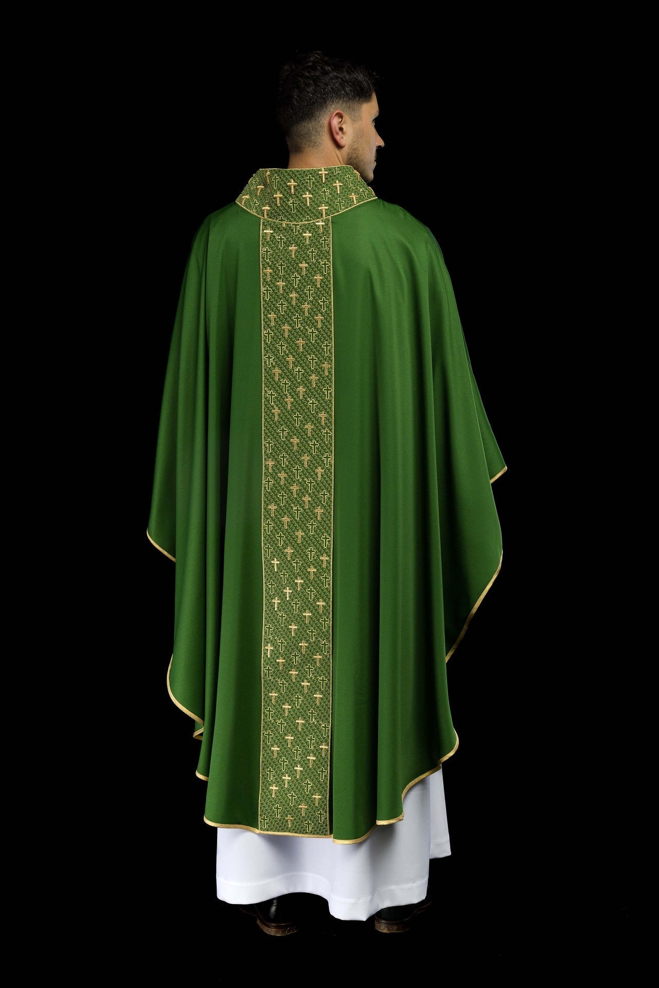 Ornat Liturgiczny Zielony z Haftowanym Pasem Krzyże - Elegancki - alba.pl