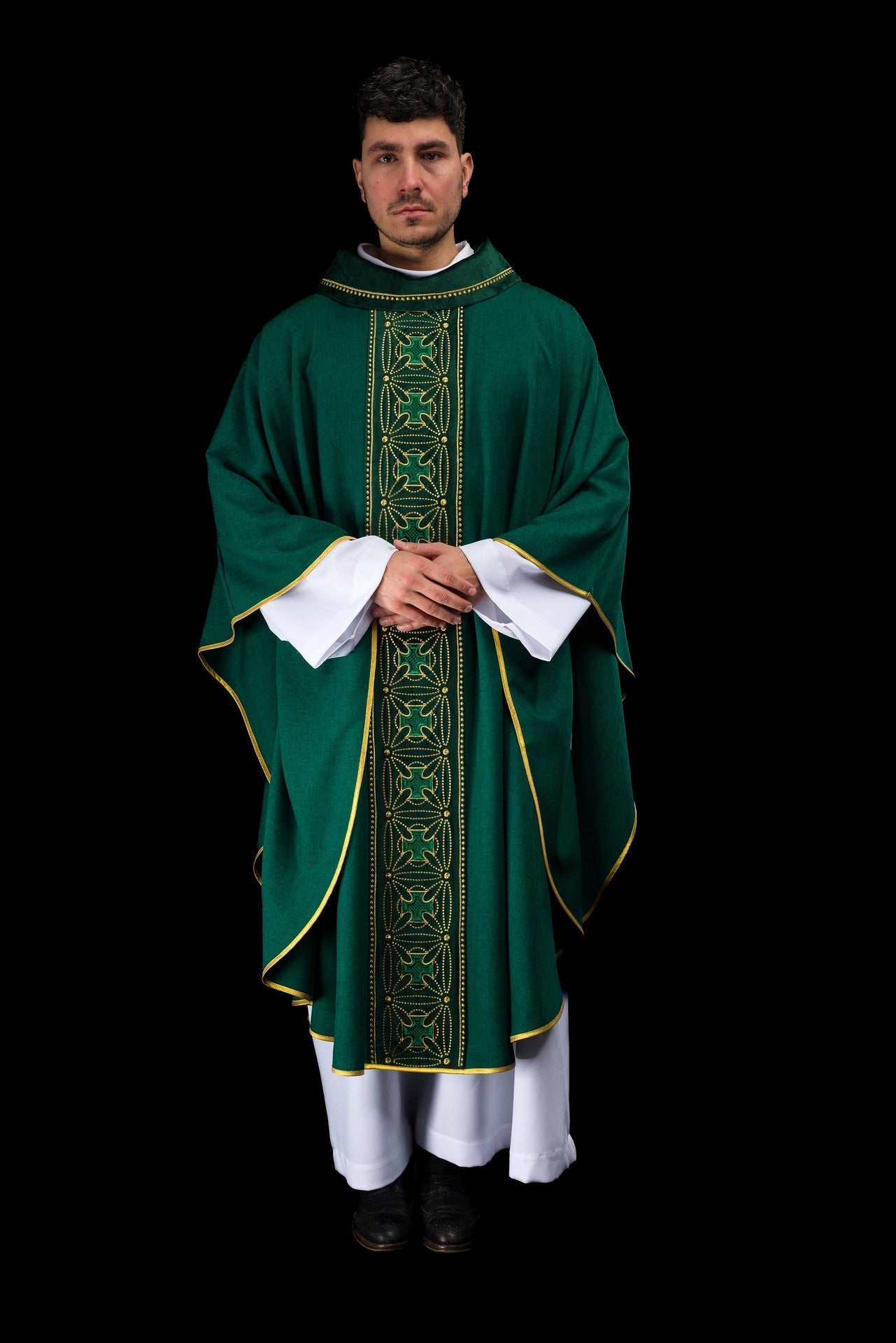 Ornat Liturgiczny Zielony z Pasem w Krzyże - Polska Produkcja - alba.pl