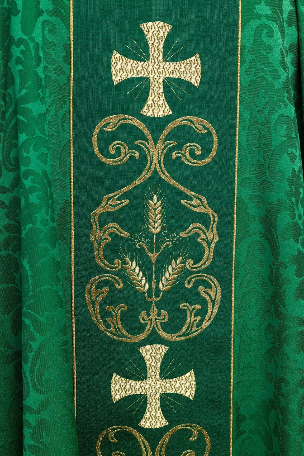 Ornat Liturgiczny Zielony Żakardowy z Haftowanym Pasem - alba.pl