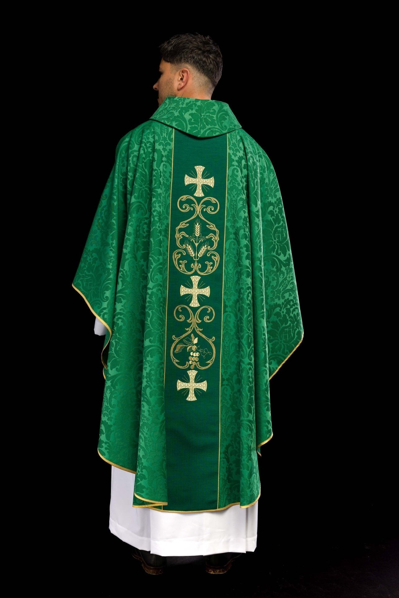 Ornat Liturgiczny Zielony Żakardowy z Haftowanym Pasem - alba.pl