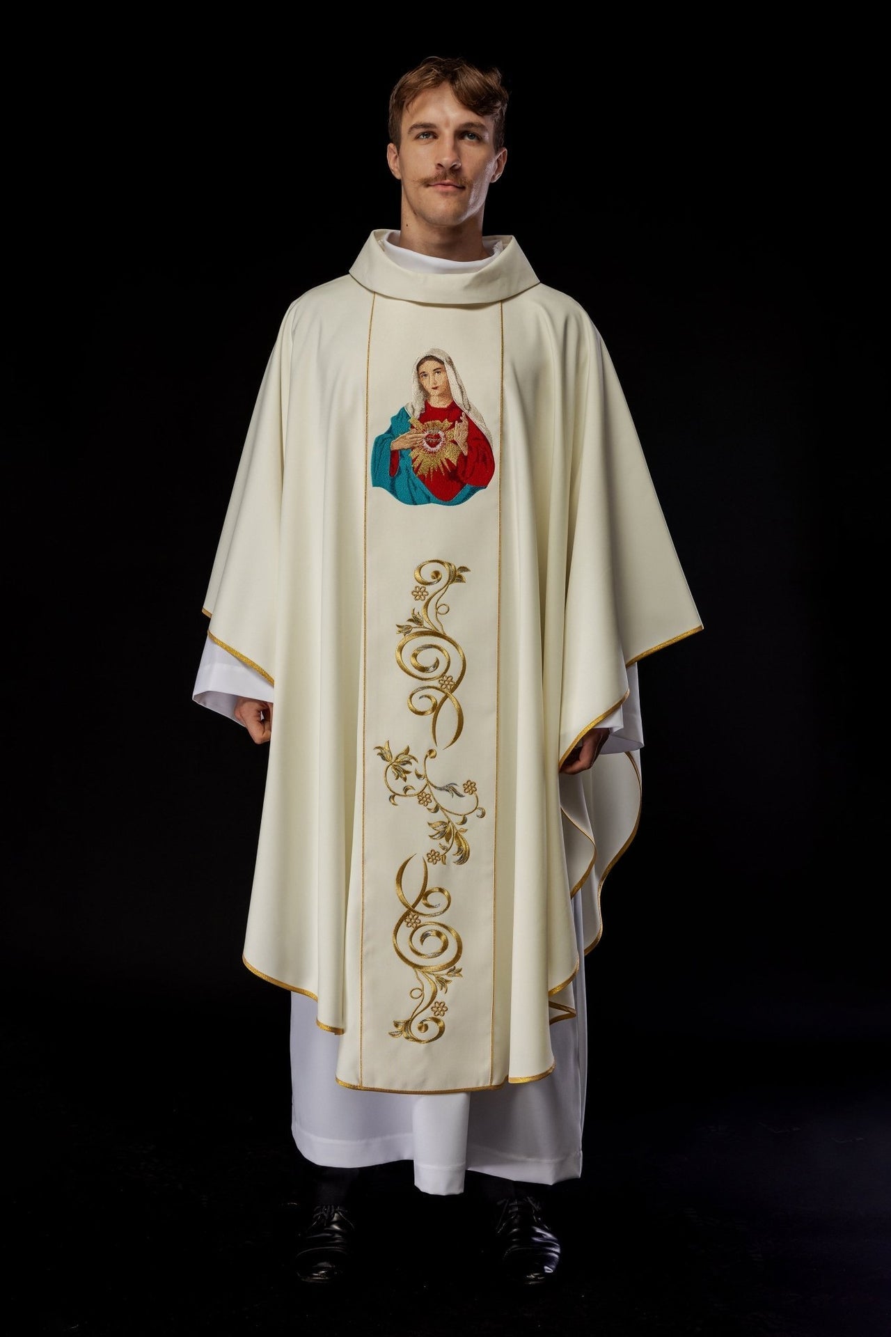 Ornat Liturgiczny Złoty z Haftem Serca Maryi - Polski Produkt - alba.pl