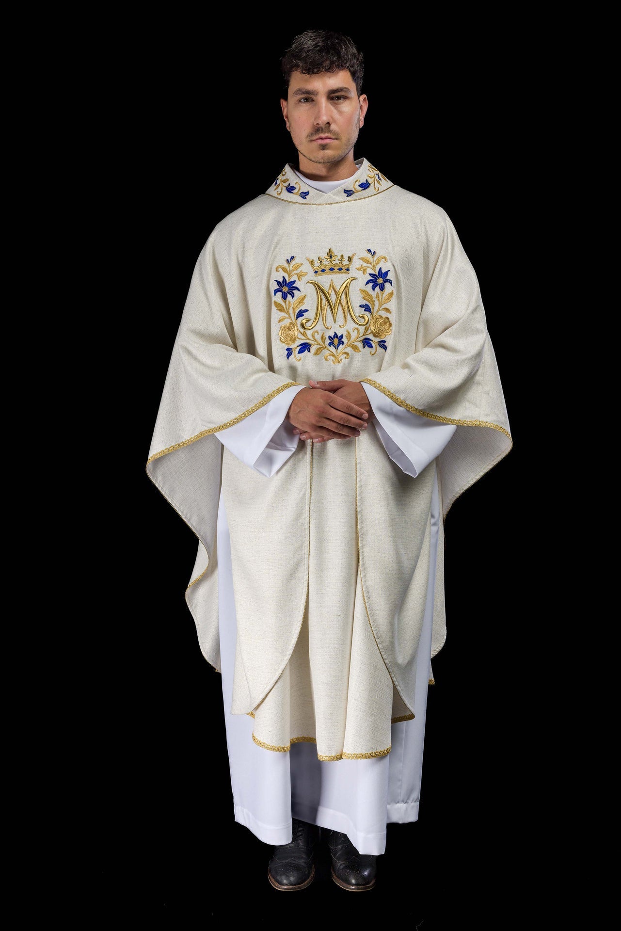 Ornat Maryjny Ecru Haftowany Złotem Ave Maria - alba.pl
