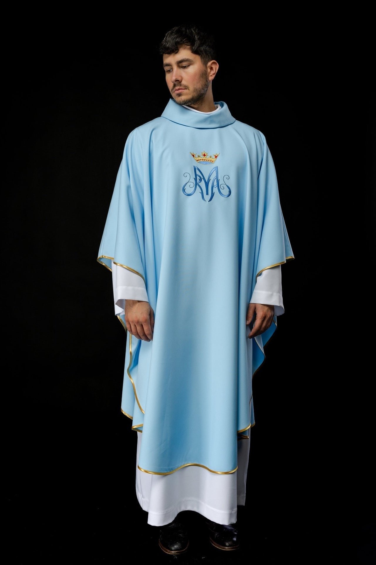 Ornat Maryjny Liturgiczny Niebieski z Haftem Eucharystycznym - alba.pl