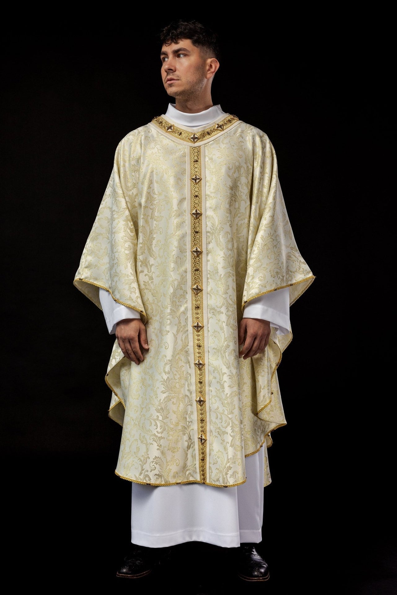 Ornat Ręcznie Wykonany z Kamieniami Naturalnymi Ecru-Złoty - alba.pl