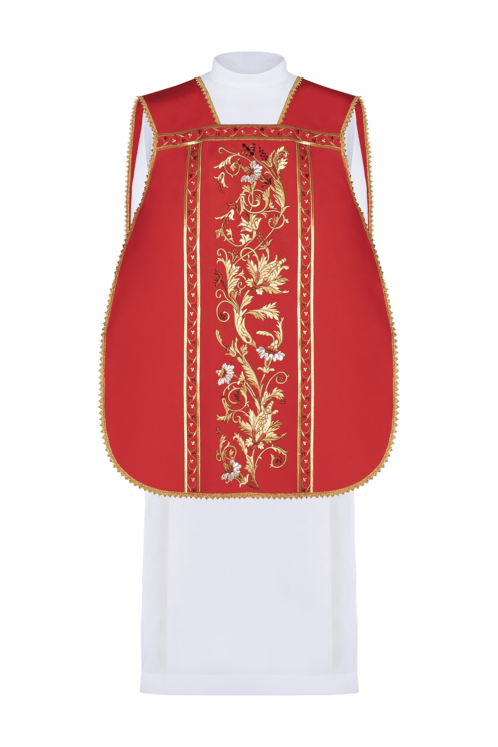 Ornat Rzymski Czerwony Haftowany IHS - Elegancka Szata Liturgiczna - alba.pl